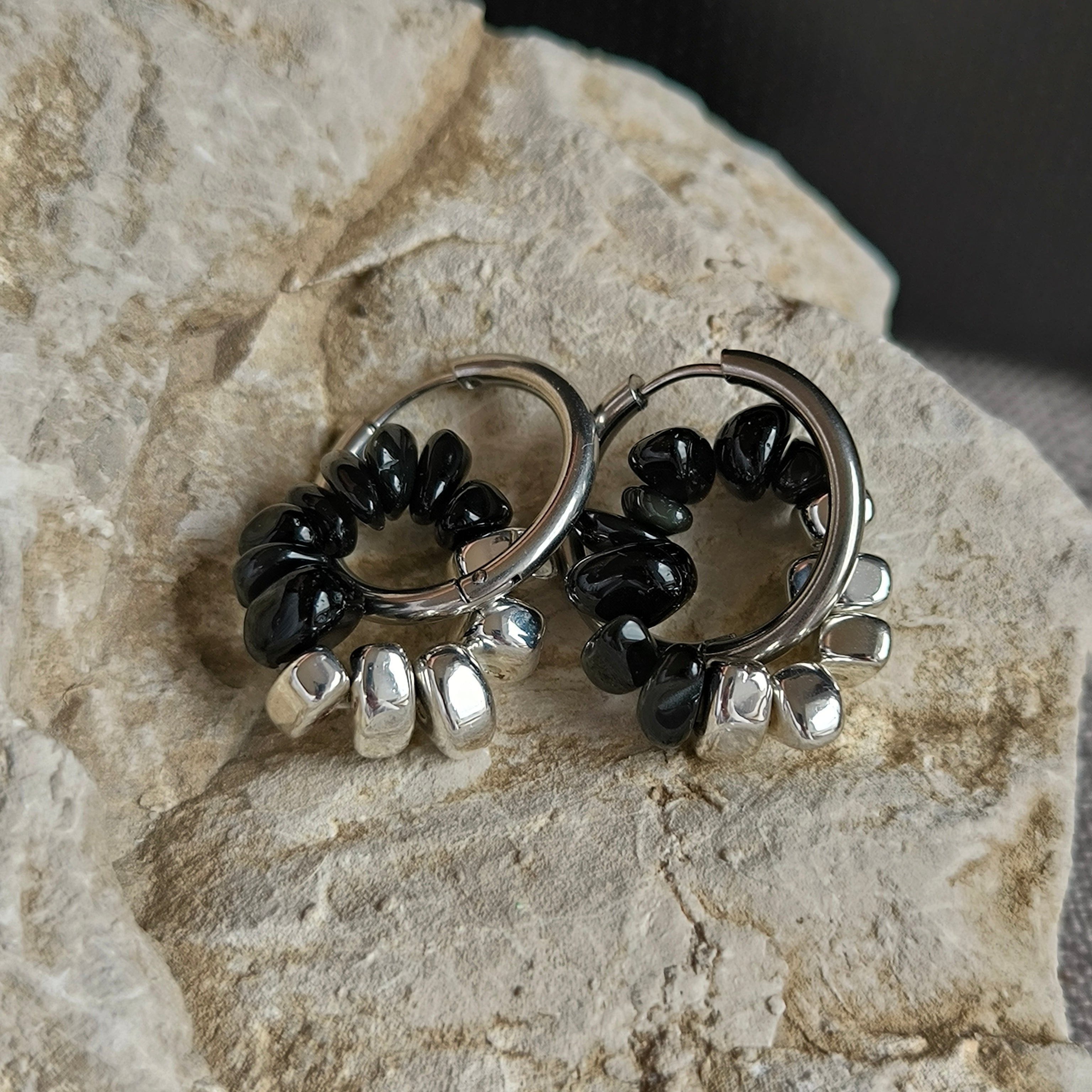 Mineralienohrringe (Obsidian, Hämatit) - Marole