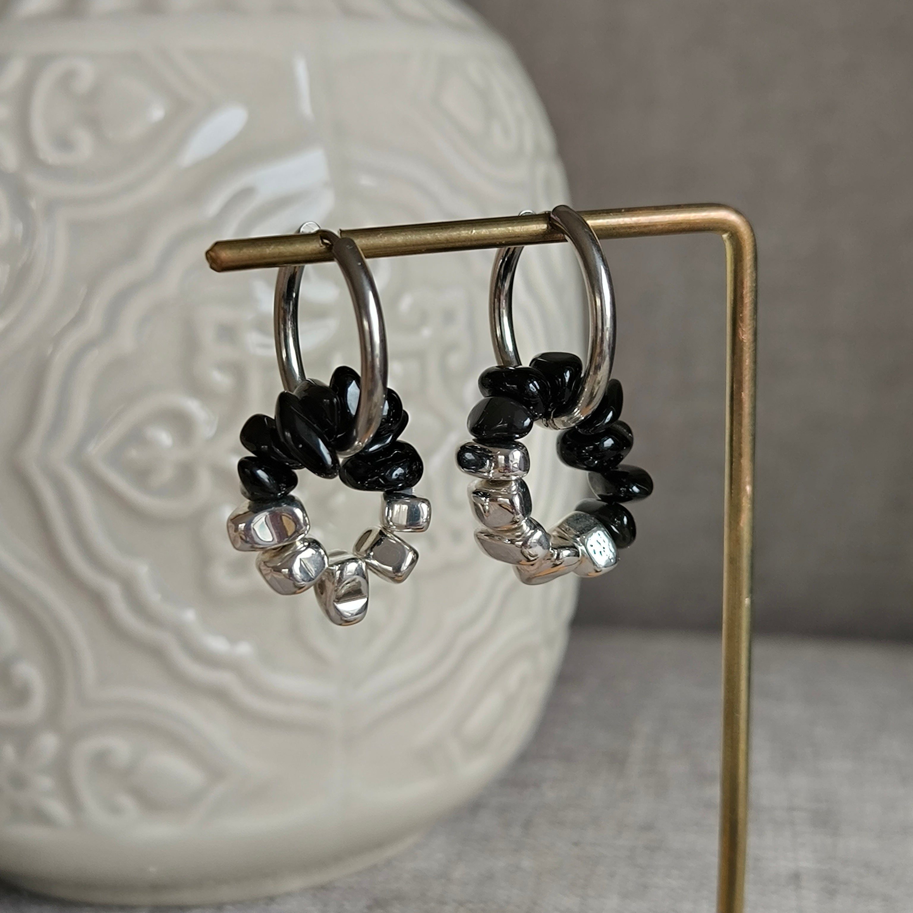 Mineralienohrringe (Obsidian, Hämatit) - Marole