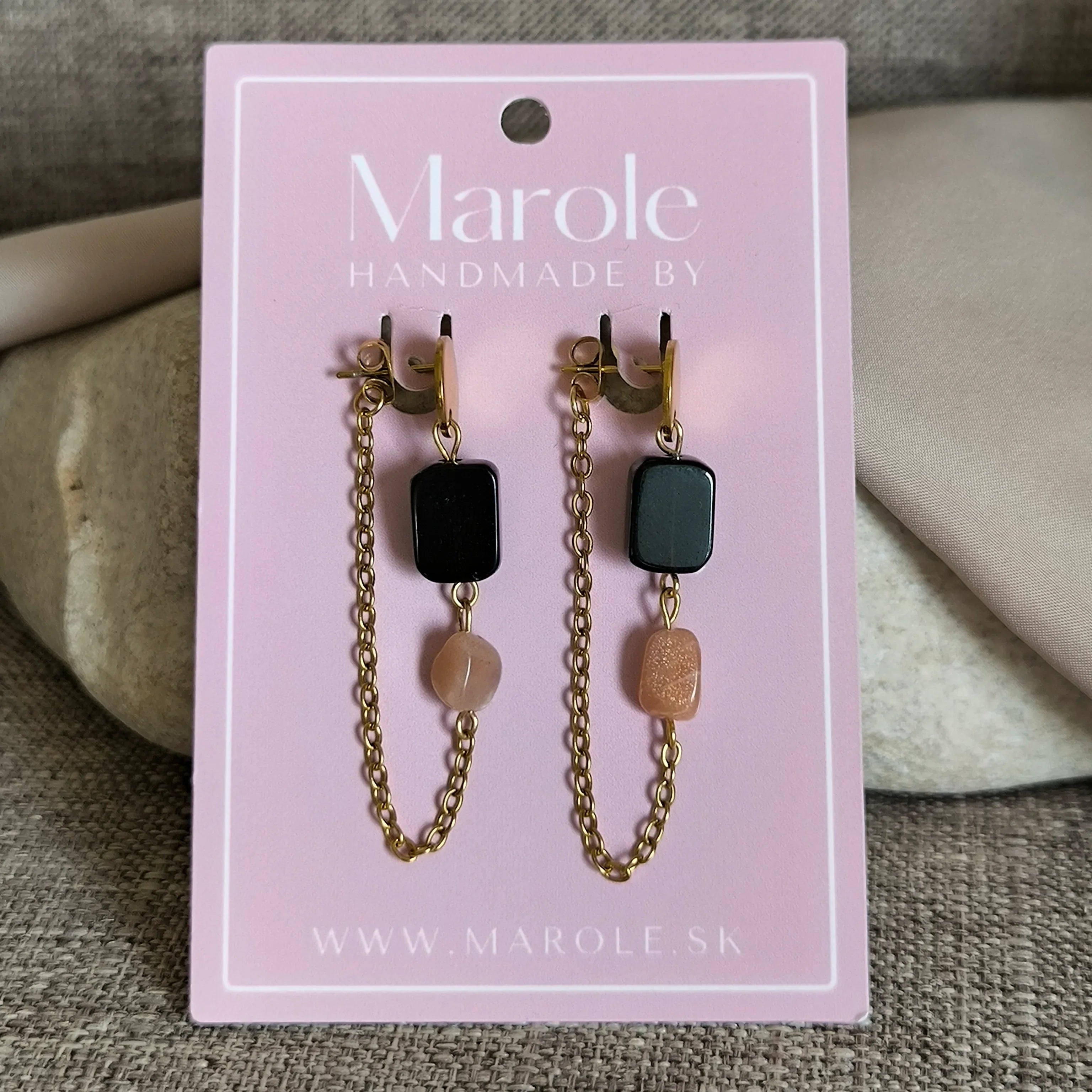 Mineral Earrings (Obsidian, Sunstone) - Marole