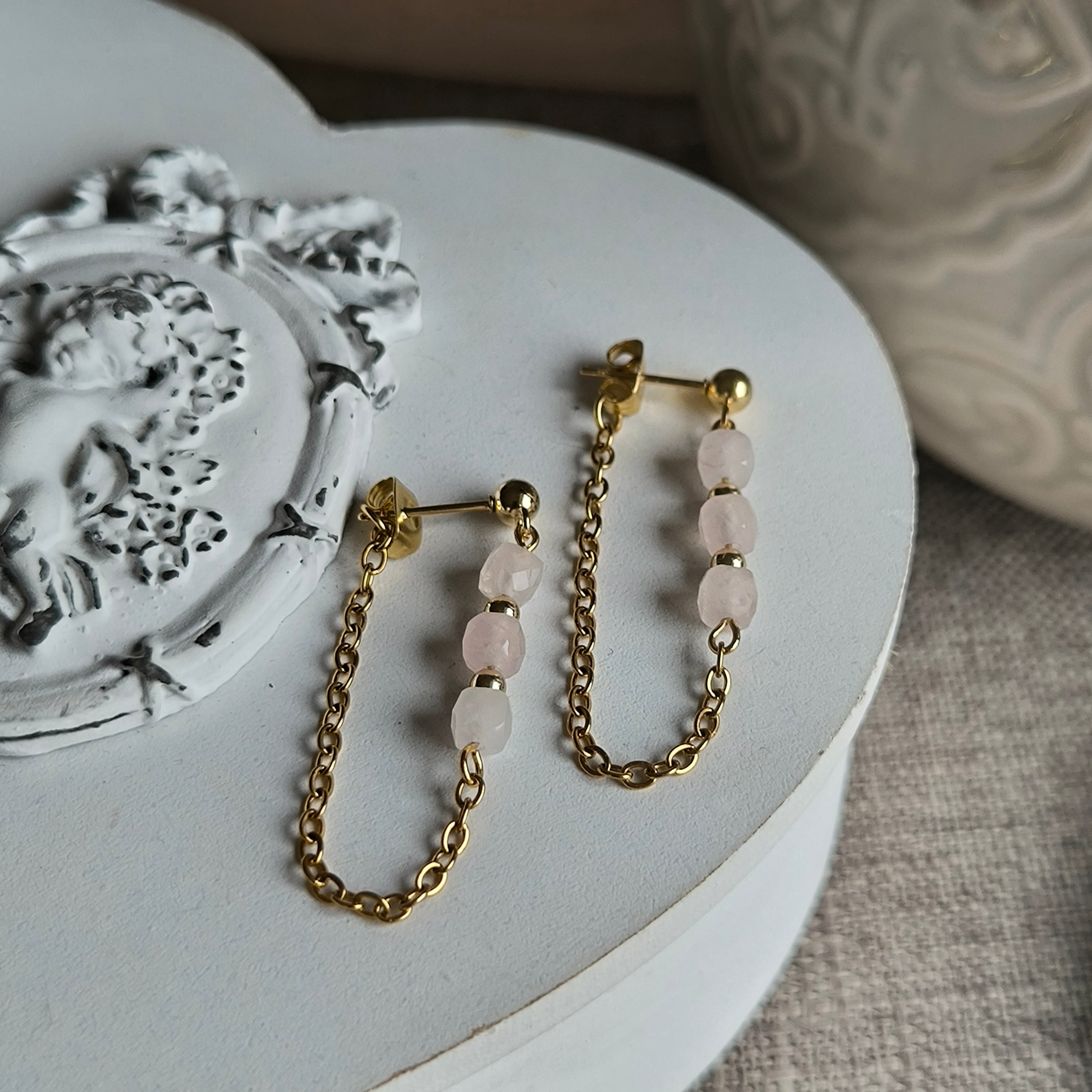 Kolczyki mineralne (kwarc różowy) - Marole