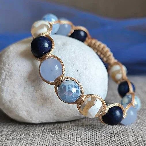 Głębiny oceanu - Bransoletka mineralna (Lapis Lazuli, Akwamaryn, Agat) - Marole