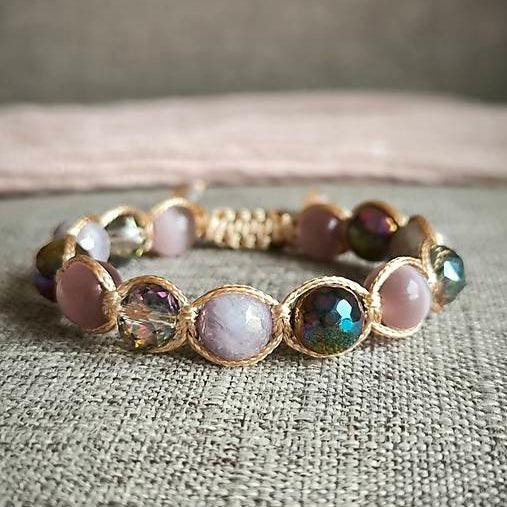 Pflaumenfarbenes Mineralienarmband (Katzenauge, Achat, Jadeit) – Marole