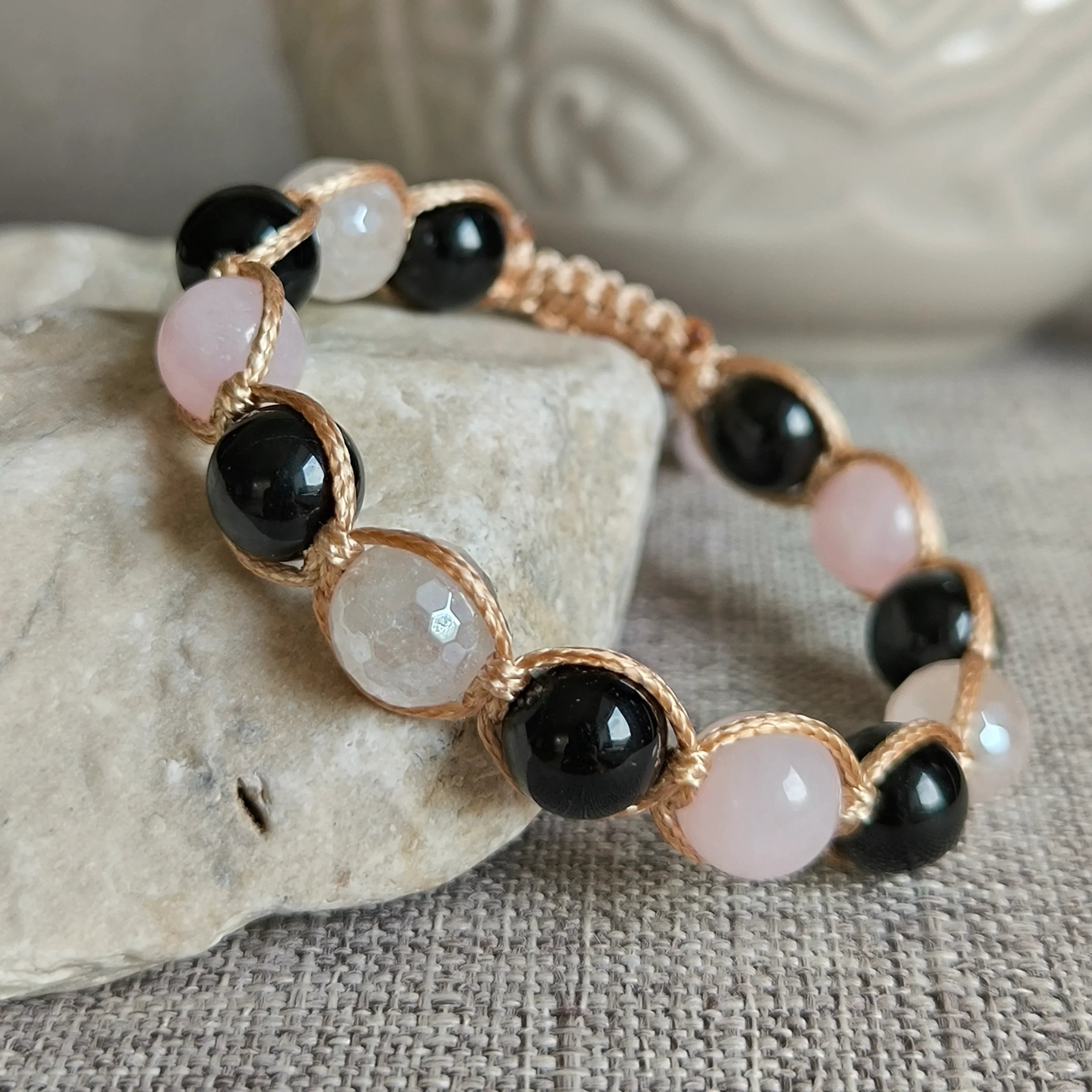 Protector - Bransoletka mineralna (turmalin, kwarc różowy) - Marole