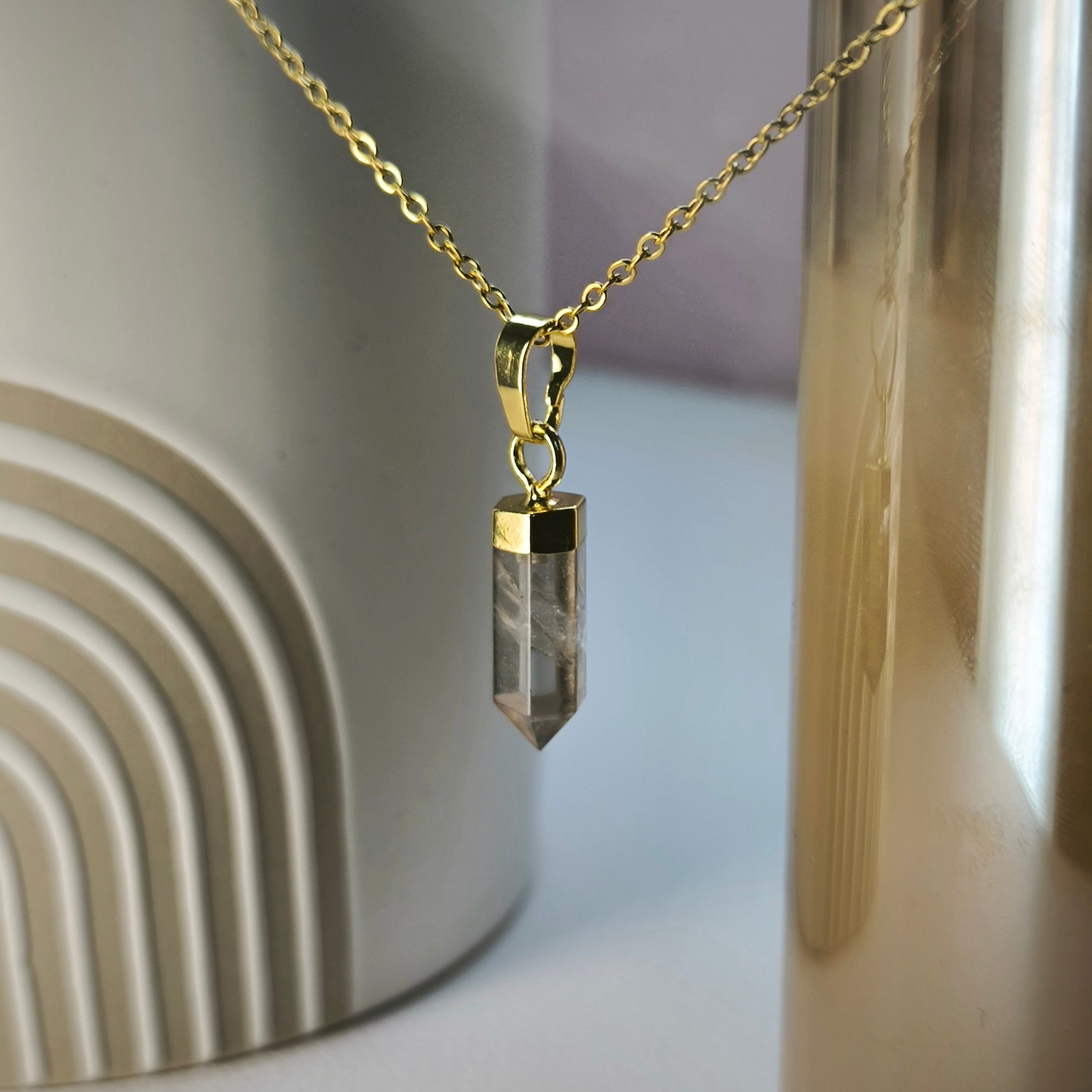 Łańcuszek z zawieszką z naturalnego minerału (Smoky Crystal) - Marole