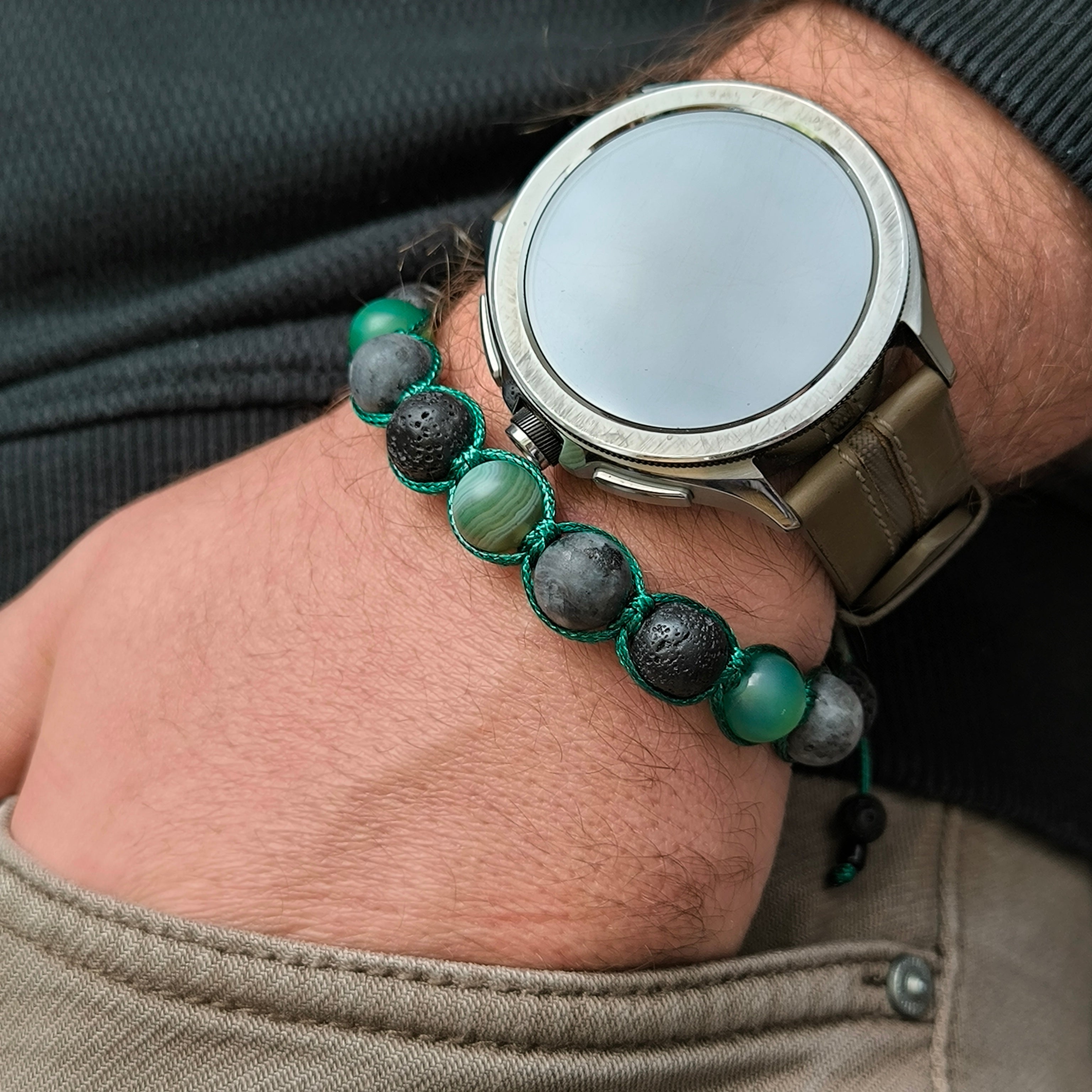 Robin - Náramok z minerálov (Achát, Lávový kameň, Labradorit) - Marole