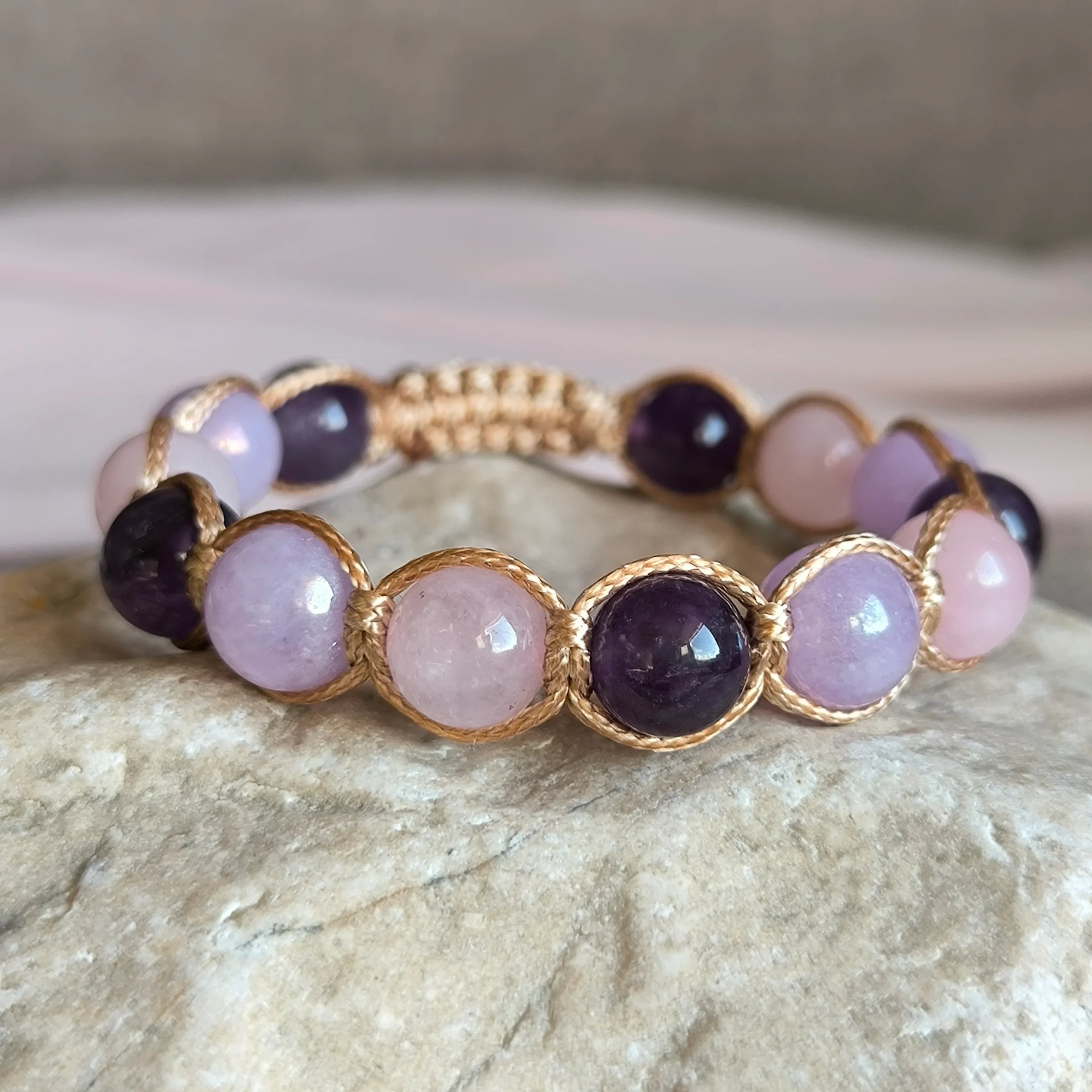 Vise Violete - Brățară Minerală (Ametist, Cuarț Roz, Angelit) - Marole