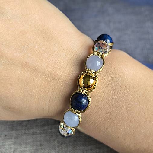 Royal Blue - Náramok z minerálov (Lapis Lazuli, Akvamarín, Hematit )