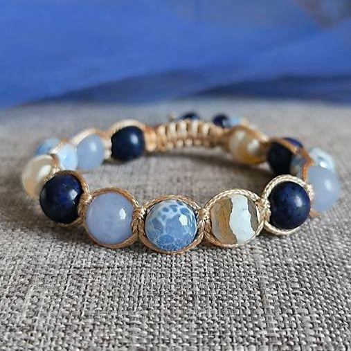 Ocean depths - Náramok z minerálov (Lapis Lazuli, Akvamarín, Achát)