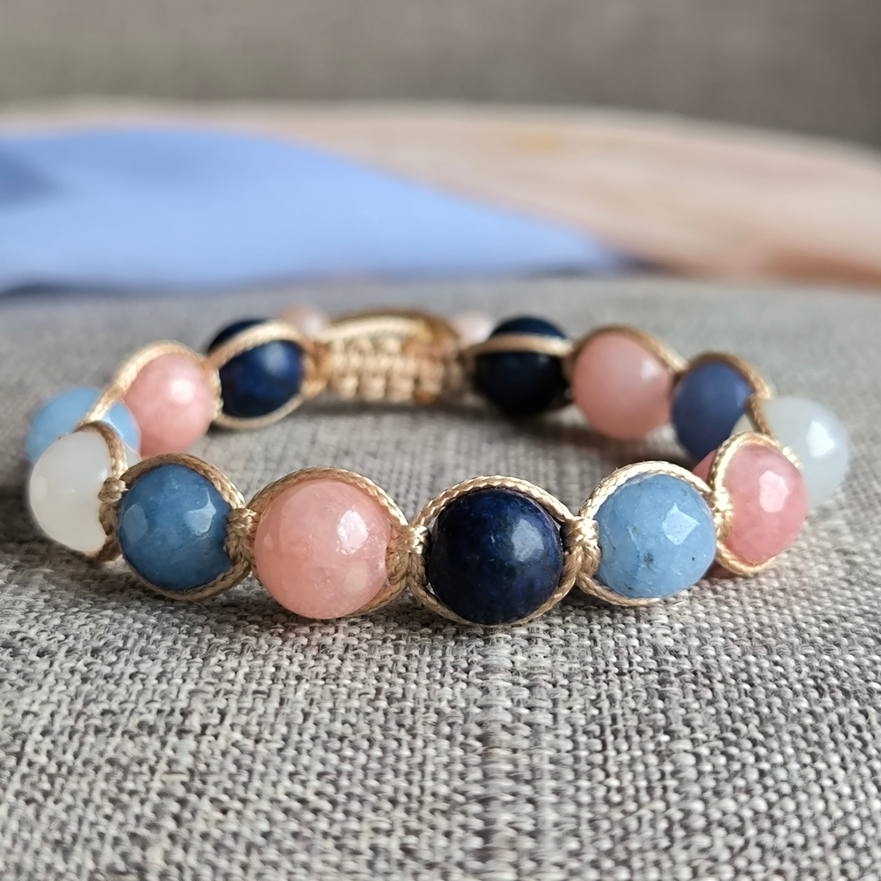 Lentil - Náramok z minerálov (Lapis Lazuli, Jadeit)