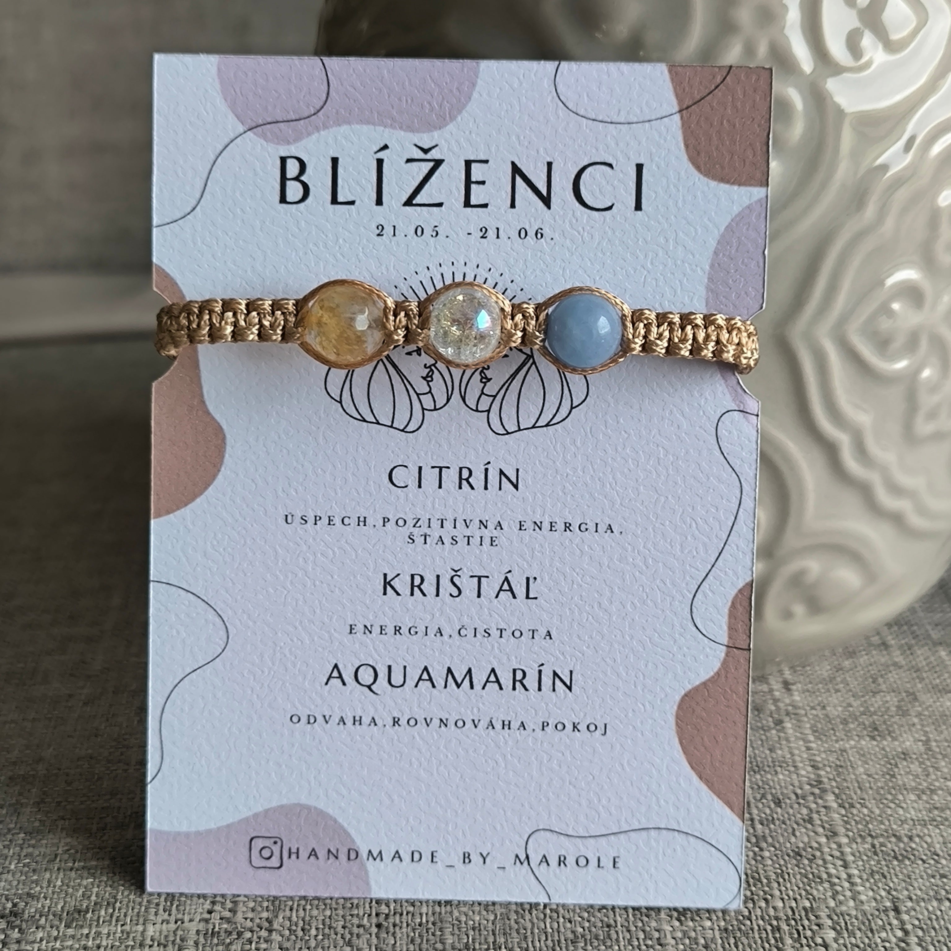 Blíženci (Citrín, Krištáľ, Akvamarín)