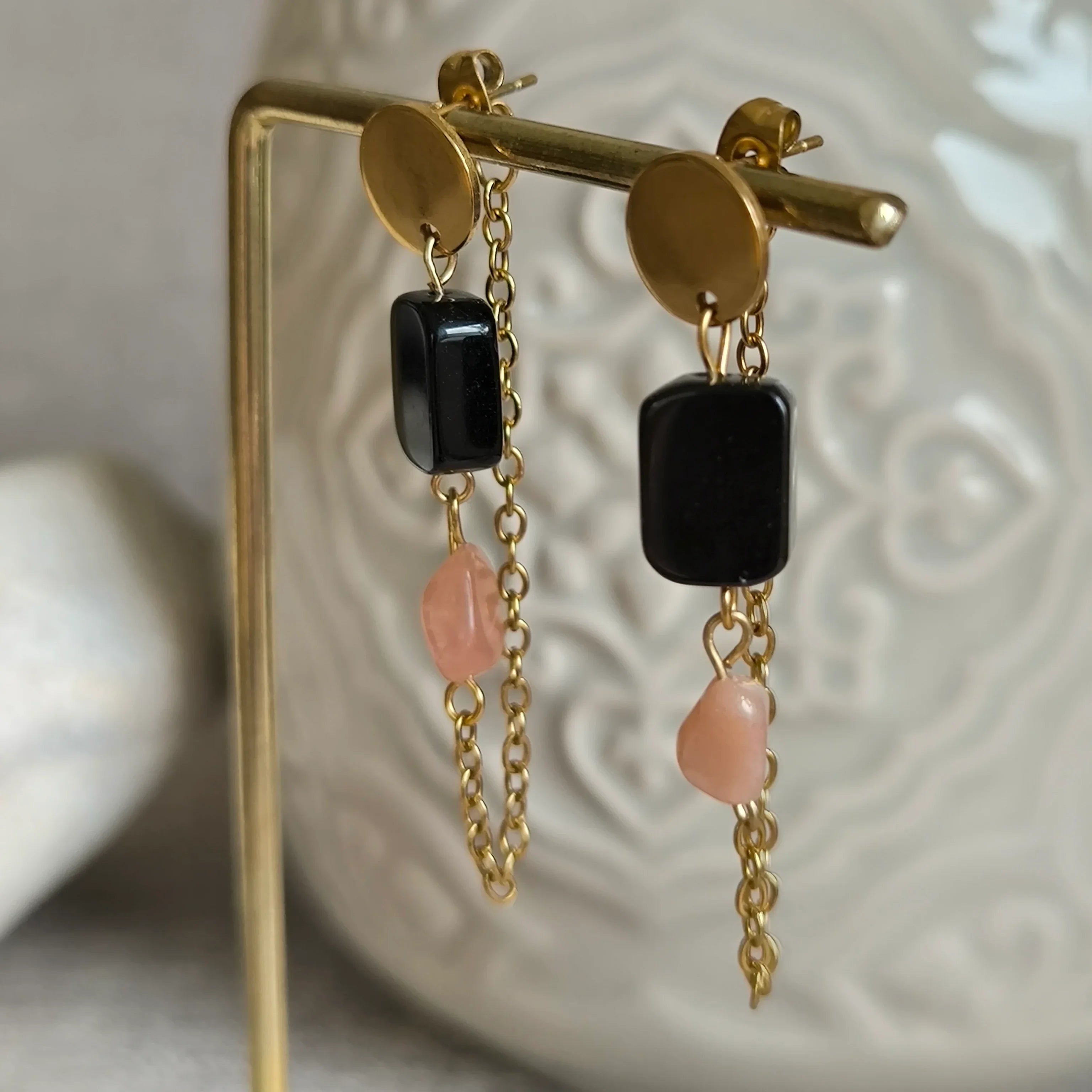 Mineral Earrings (Obsidian, Sunstone) - Marole