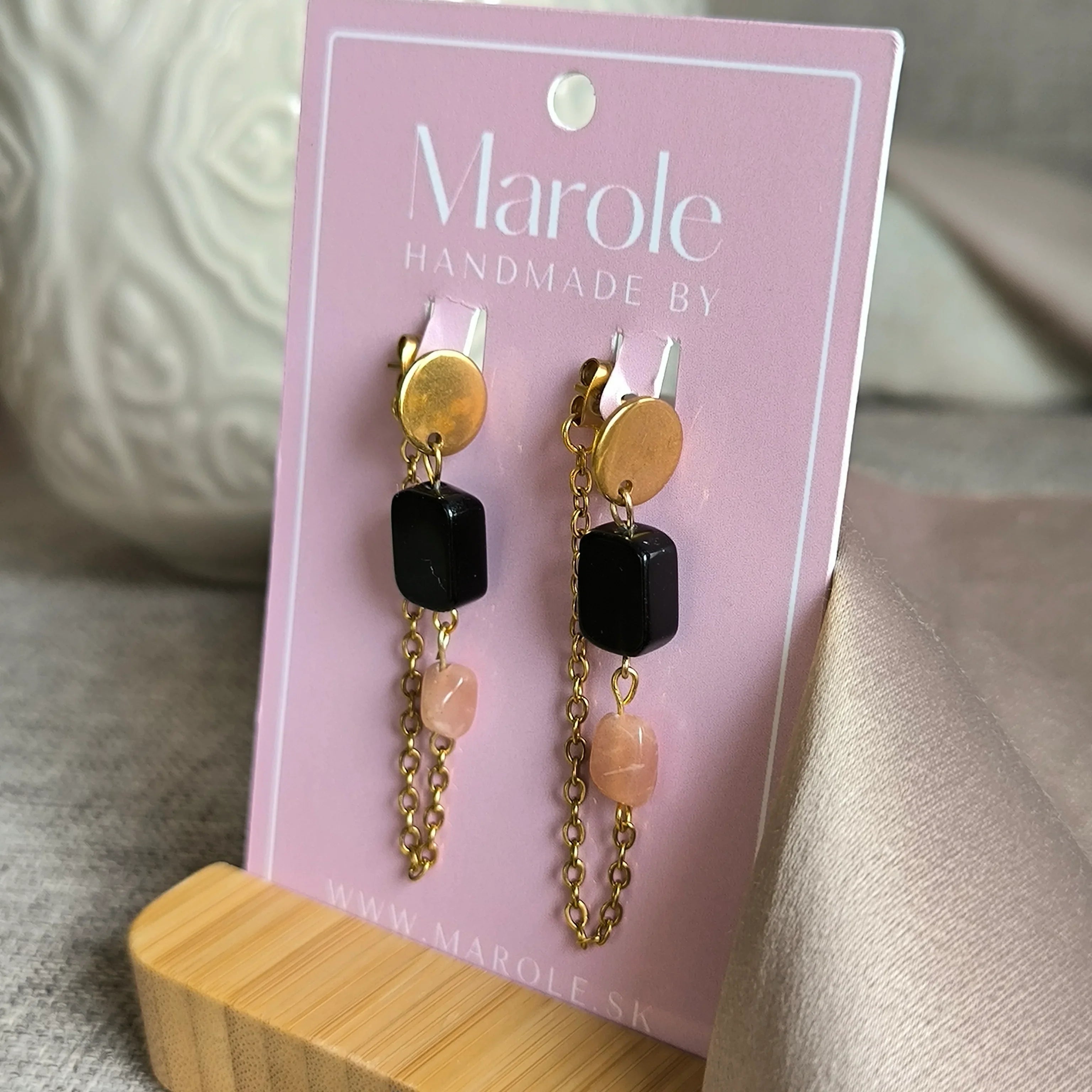 Mineral Earrings (Obsidian, Sunstone) - Marole