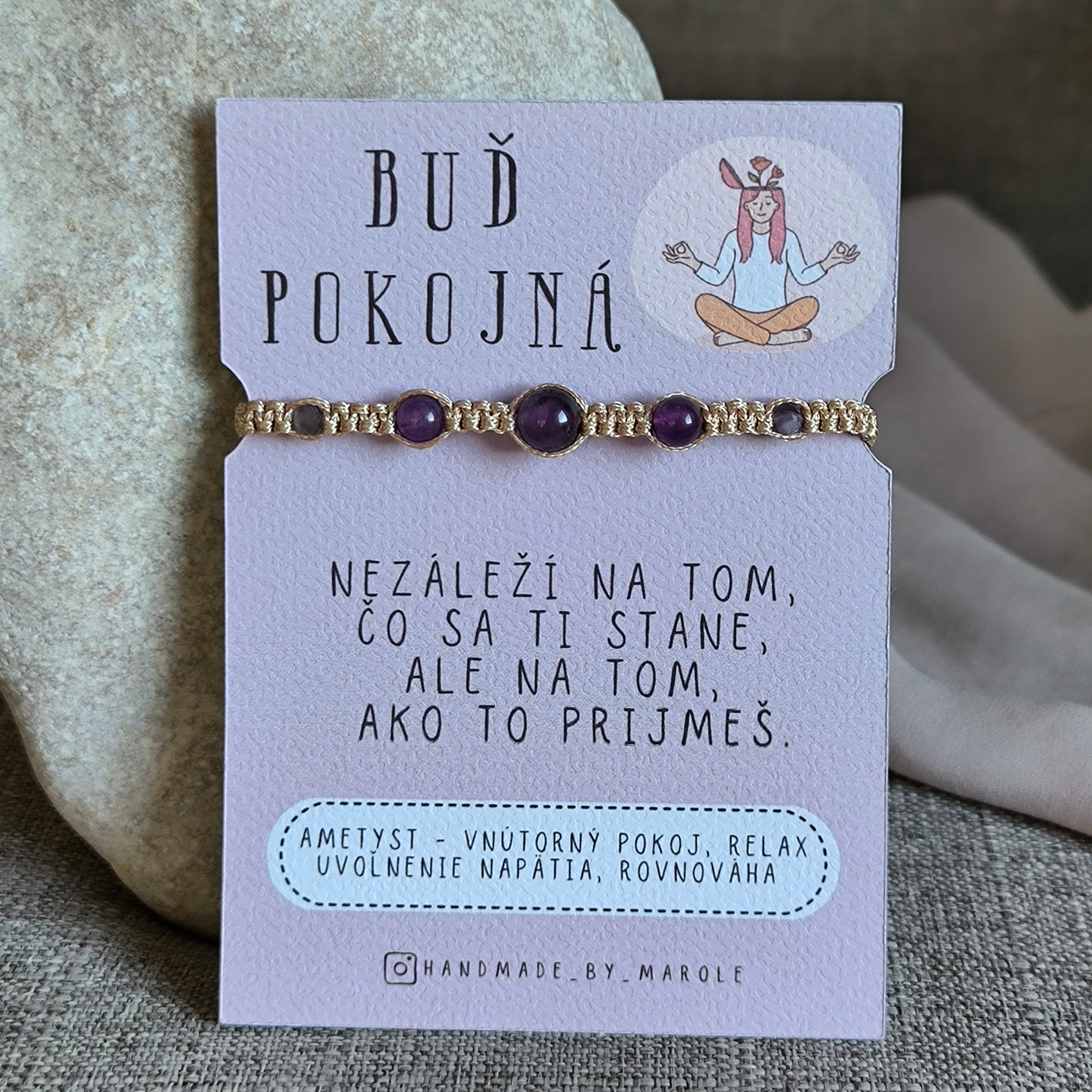 Minimalistický náramok - Buď Pokojná (Ametyst) - Marole