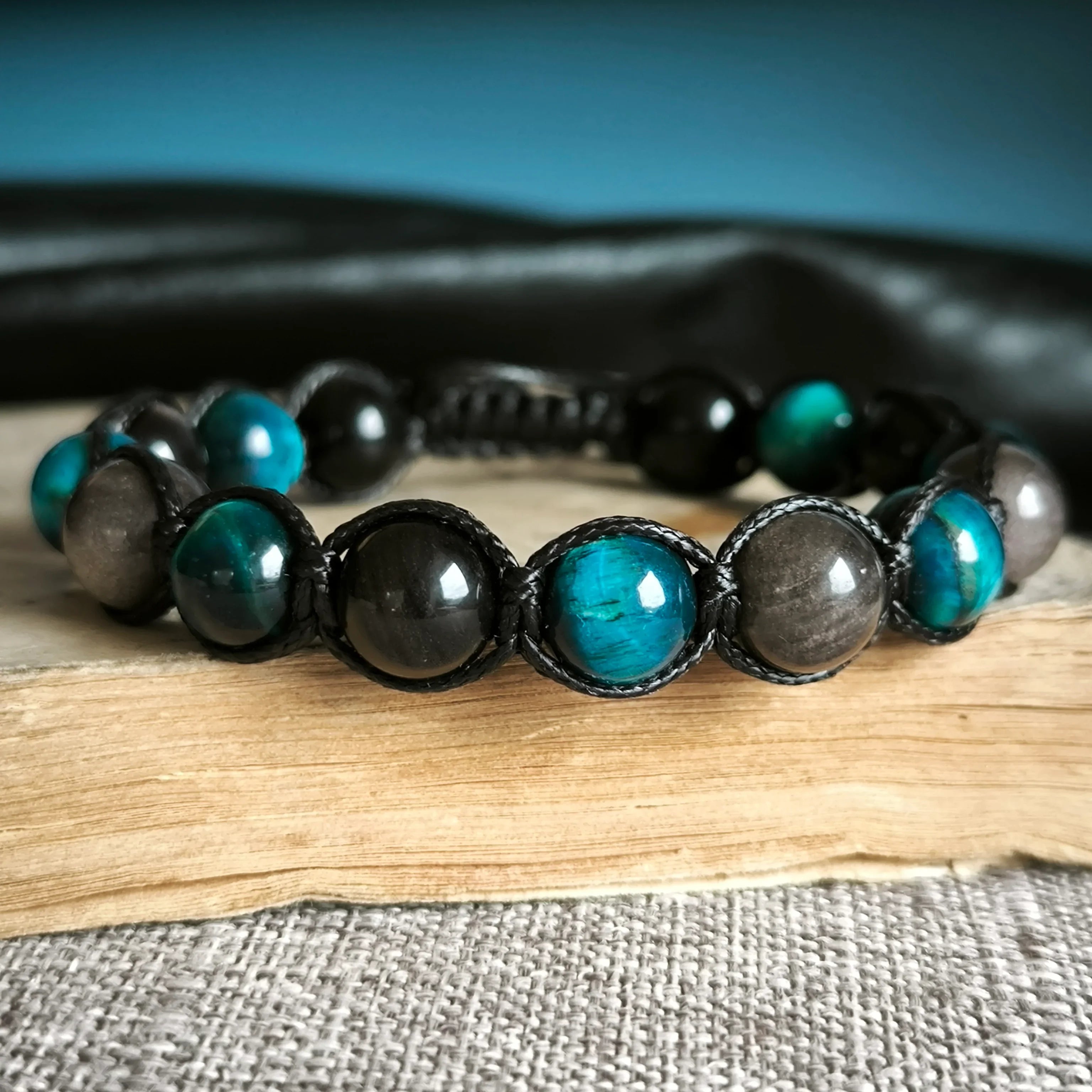 Stellar - Náramok z minerálov (Tigrie oko, Obsidián) - Marole