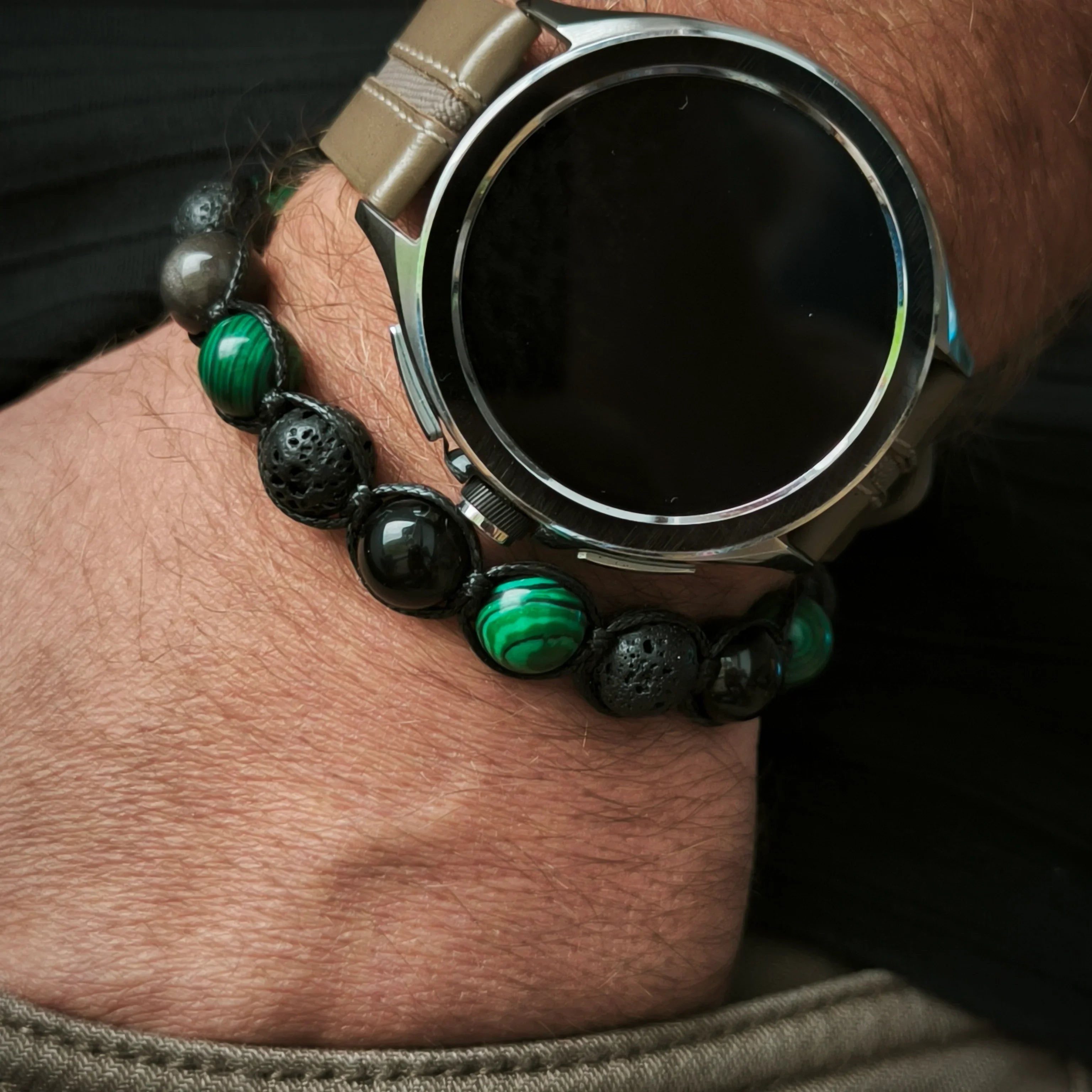 Matrix - Mineral Bracelet (Lava Stone, Obsidian, Malachite) - Marole