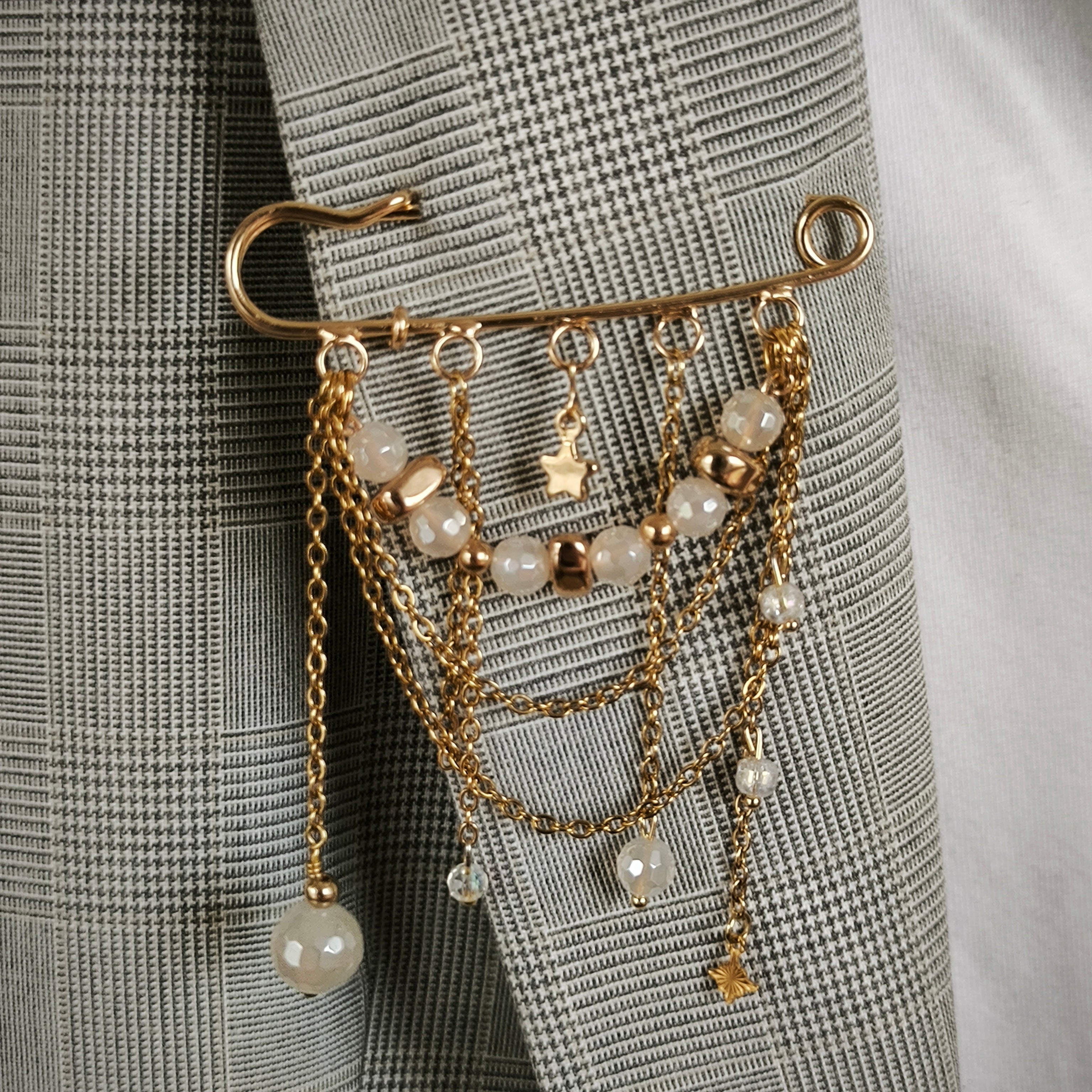 Majesty - Brooch with mineral stones (Hematite, Agate, Crystal)