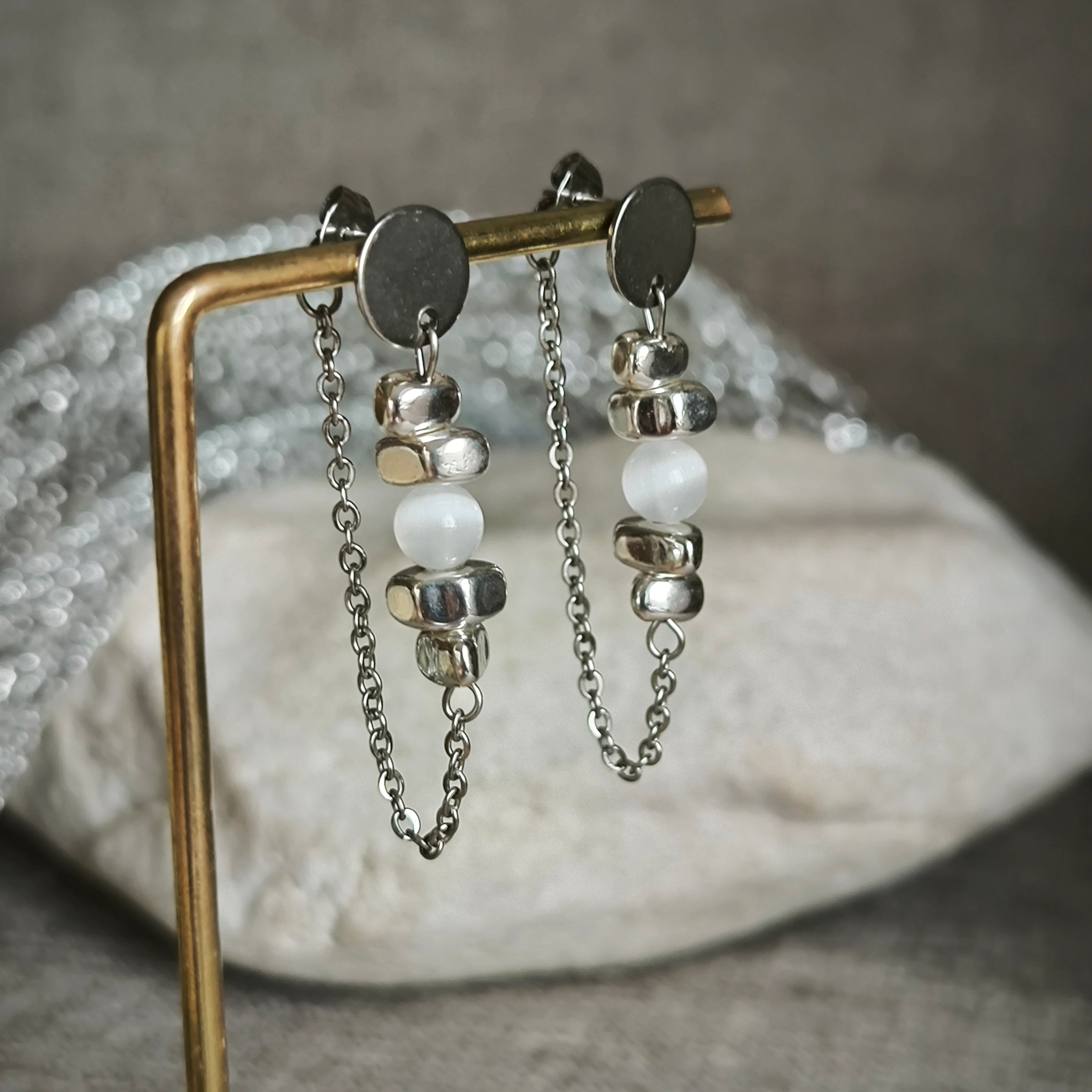 Mineral earrings (Selenite, Hematite)