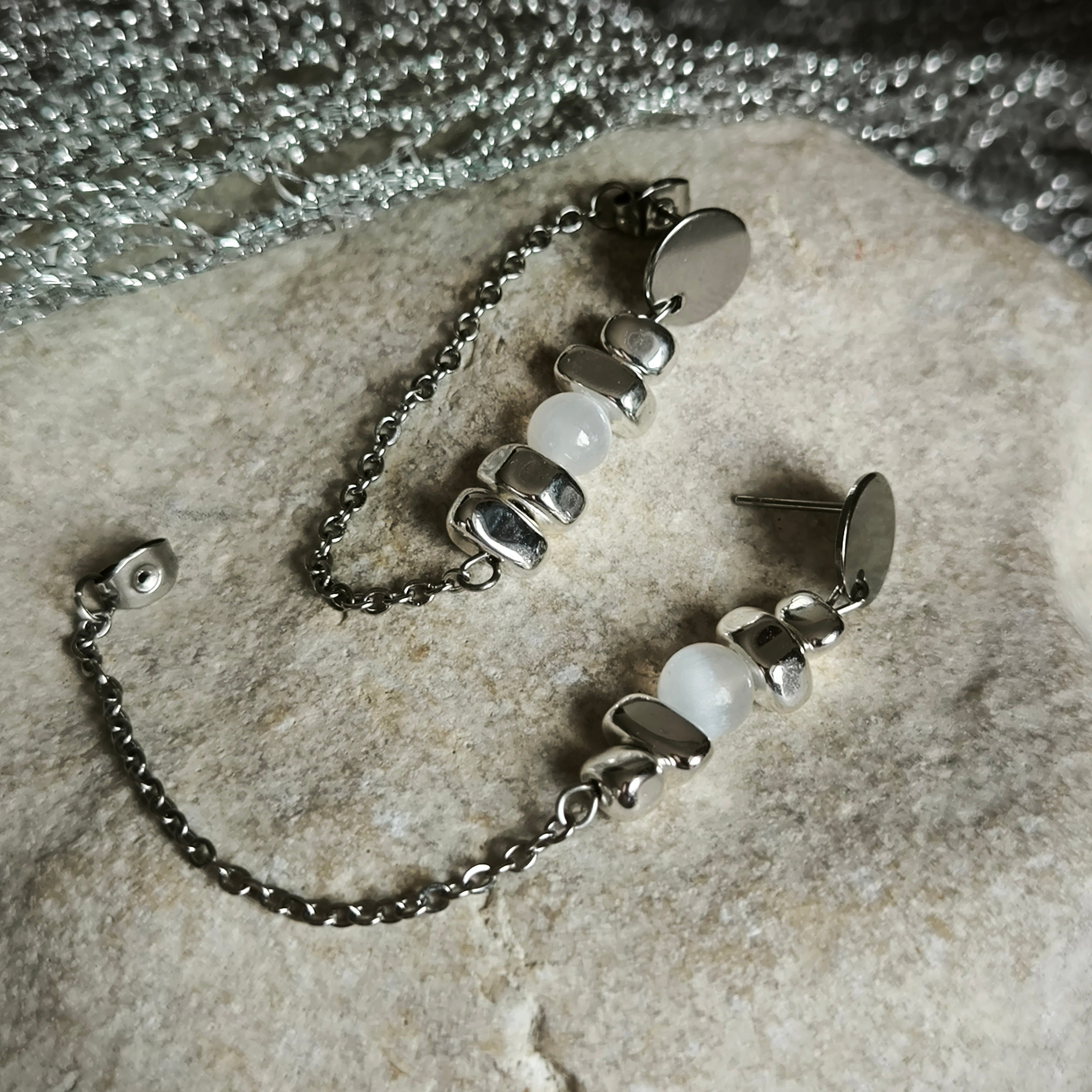 Mineral earrings (Selenite, Hematite)