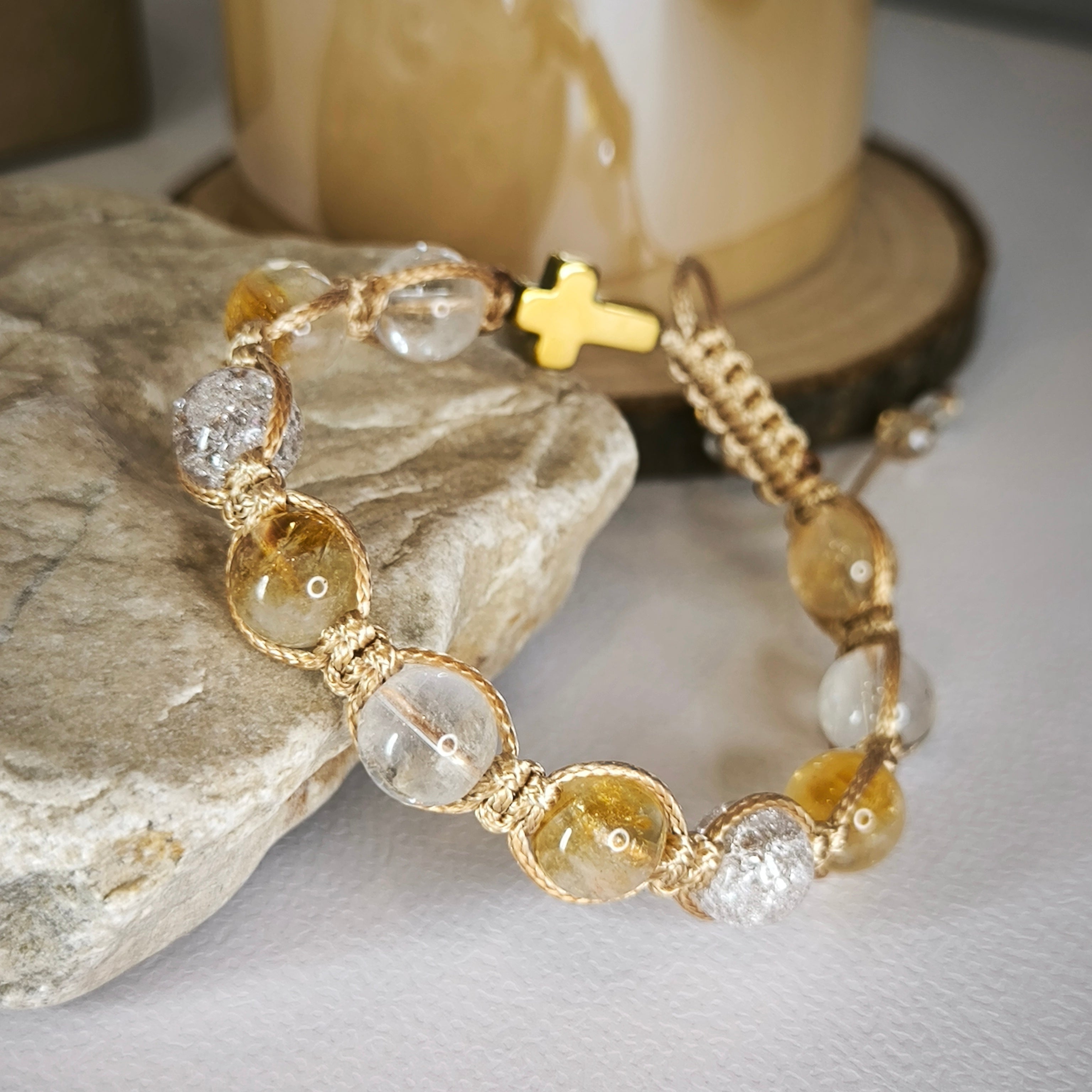 Women's rosary for the hand (Citrine, Crystal, Hematite)