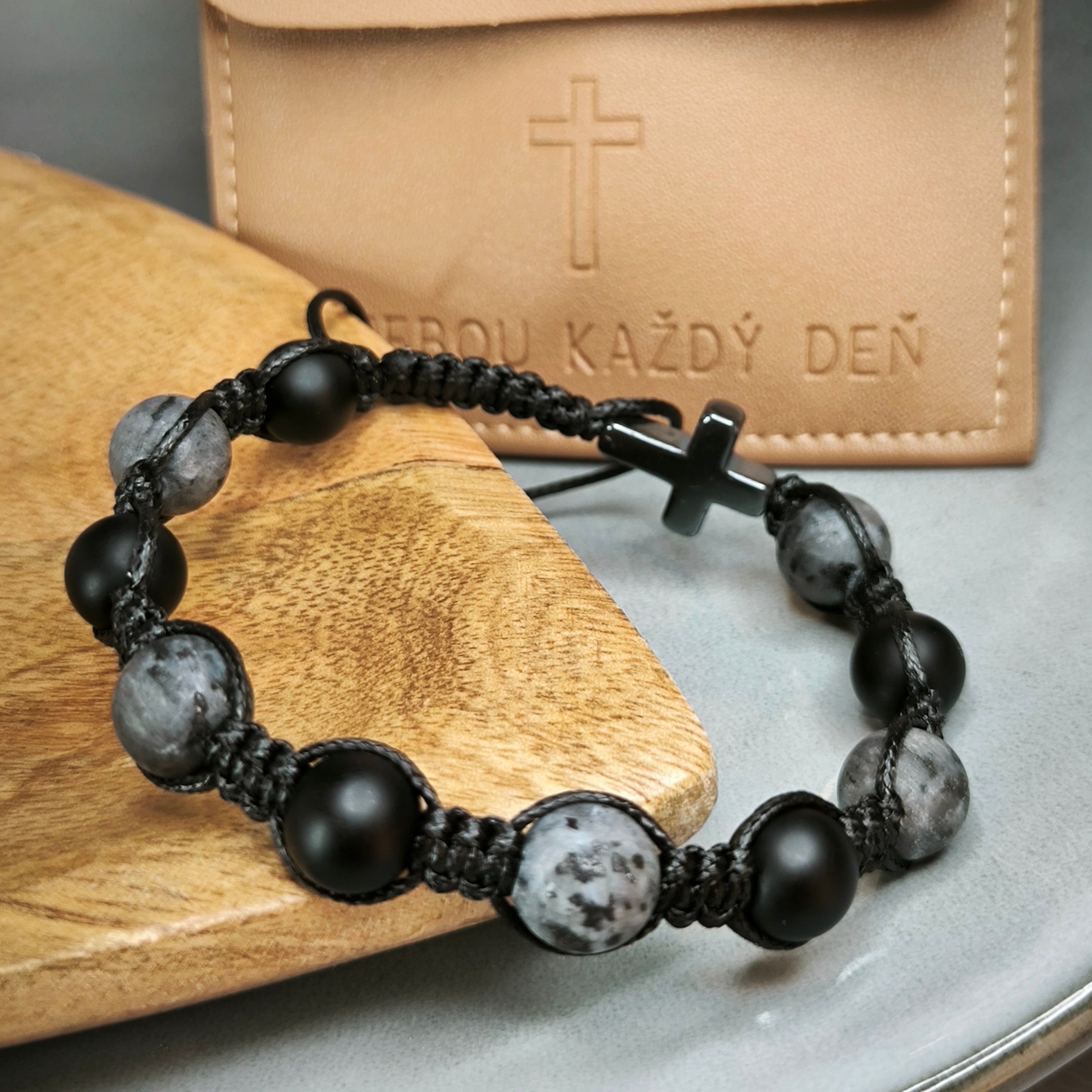 Men's rosary for the hand (Labradorite, Onyx, Hematite)