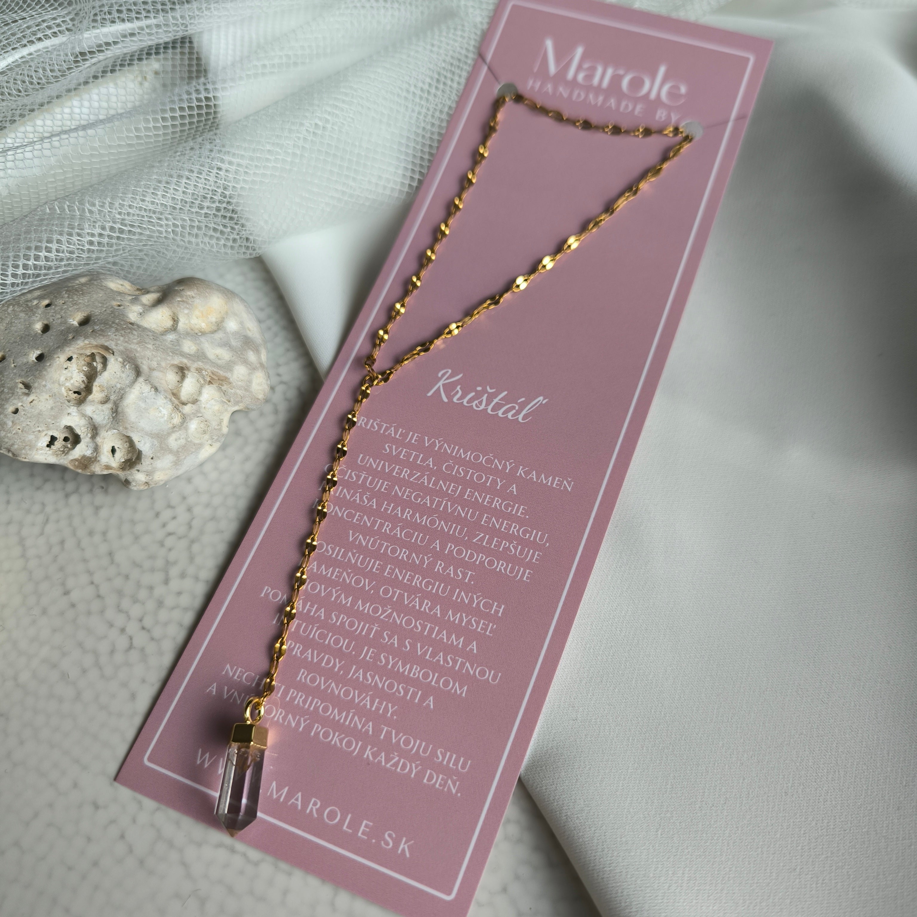 Podwójny łańcuszek z zawieszką z naturalnego minerału (kryształ)