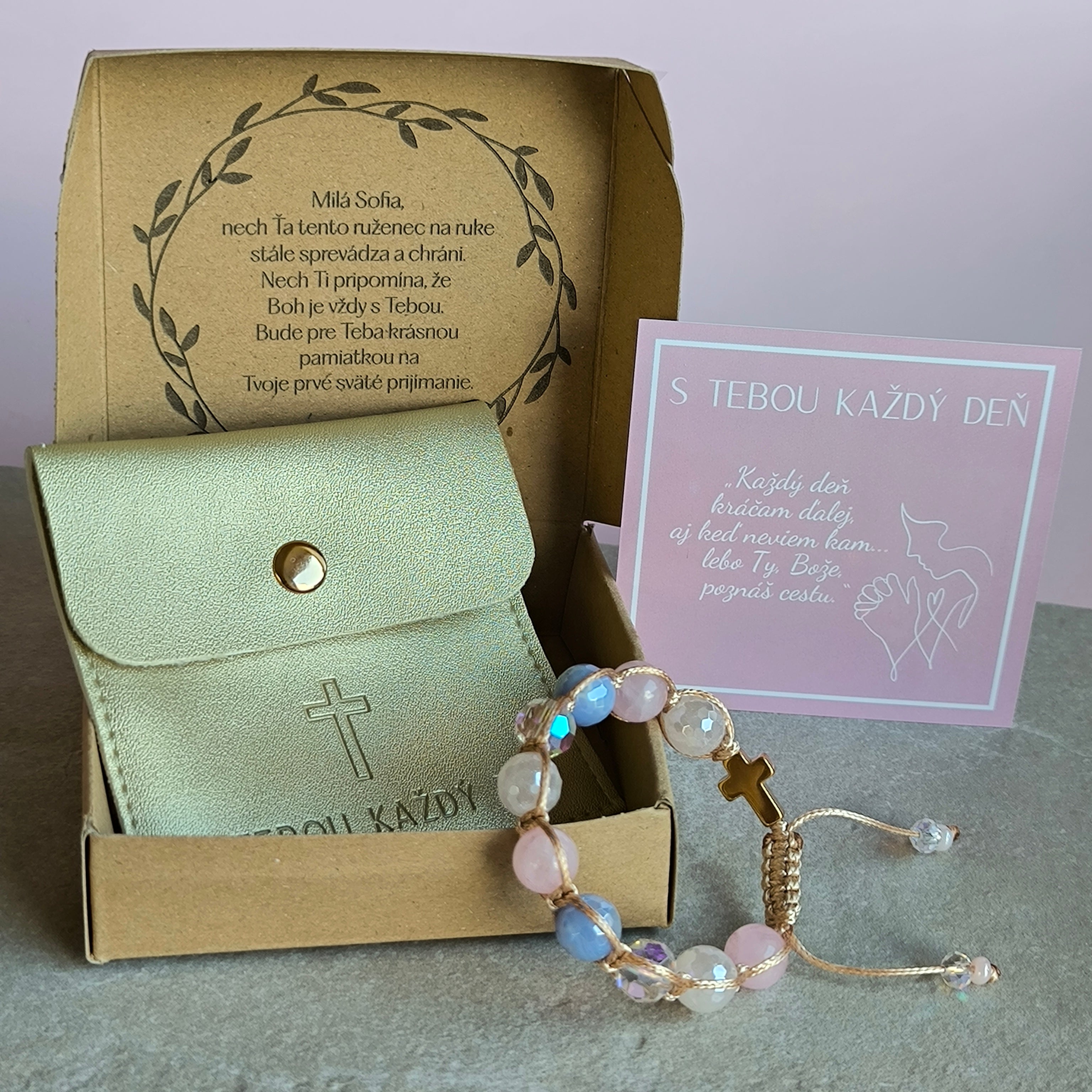 Różaniec dla dziewczynki (kwarc różowy, agat, hematyt)