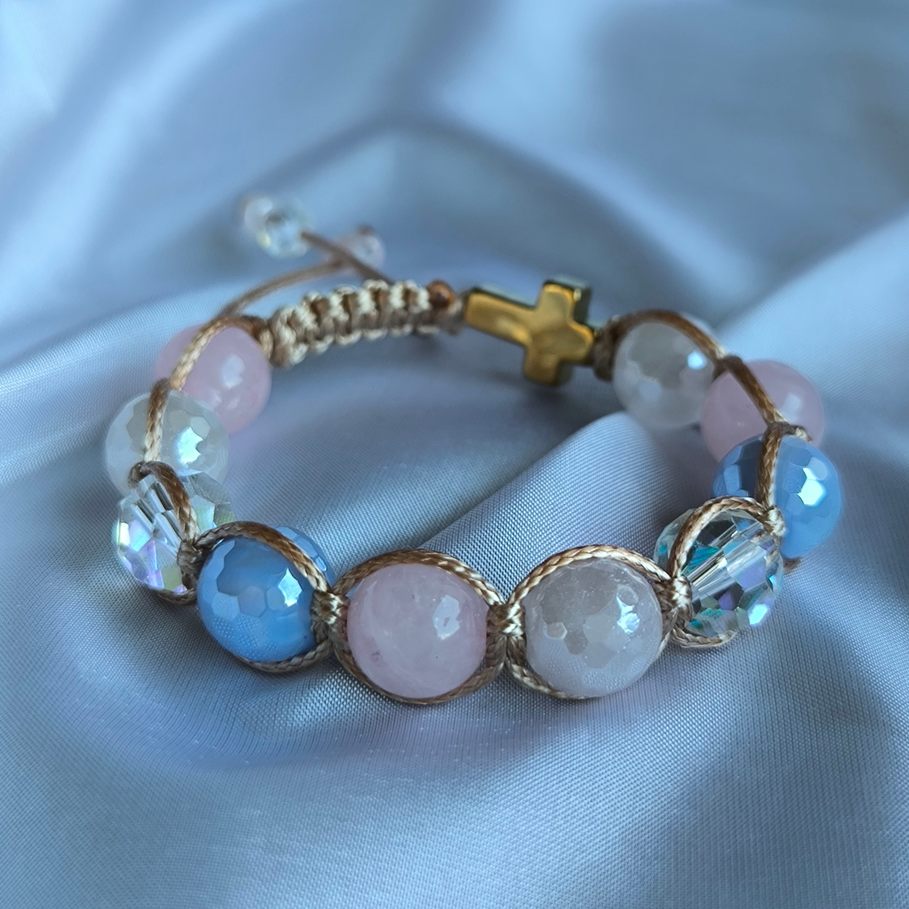 Rosenkranz für ein Mädchen (Rosenquarz, Achat, Hämatit)