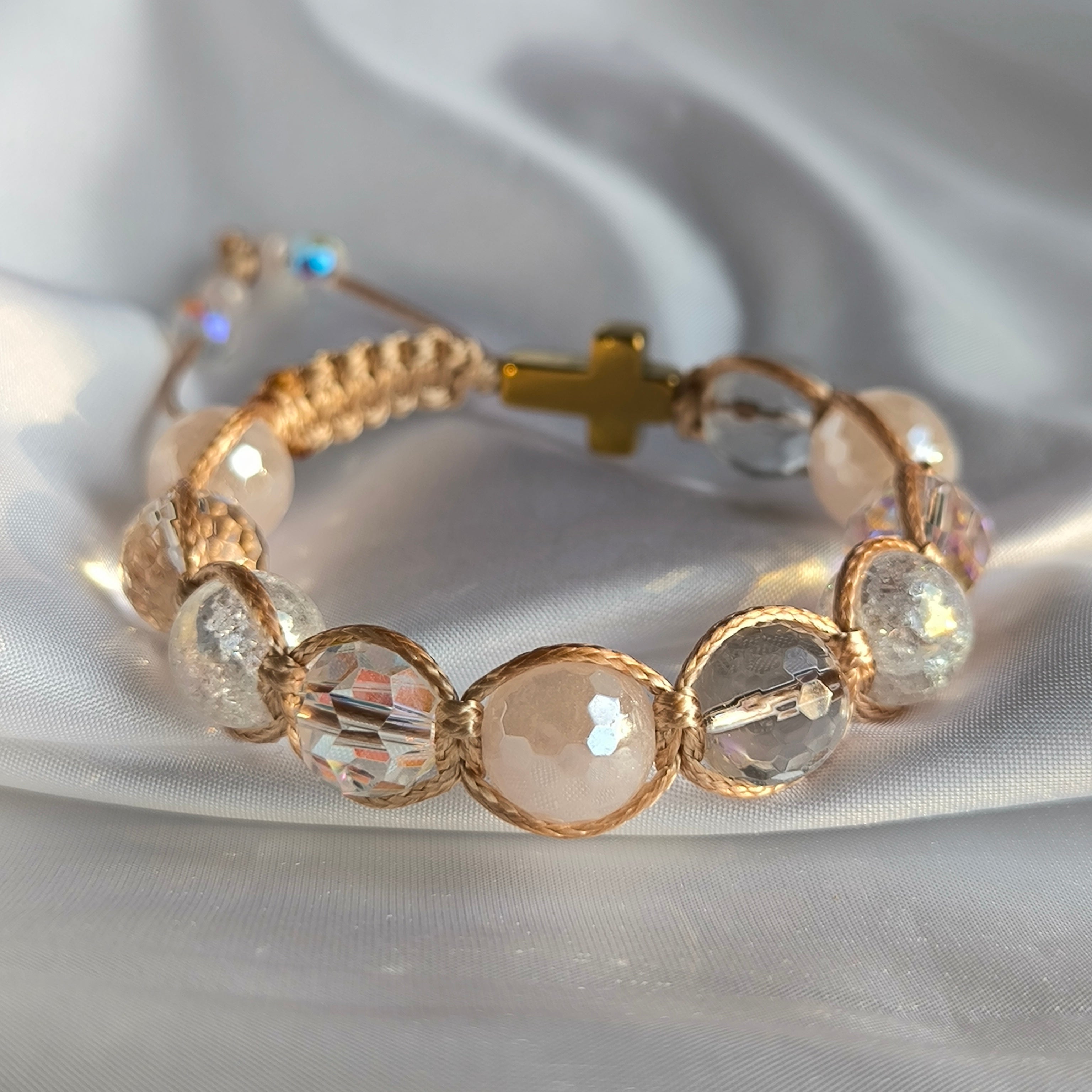 Różaniec dla dziewczynki (kwarc różowy, kryształ, hematyt)