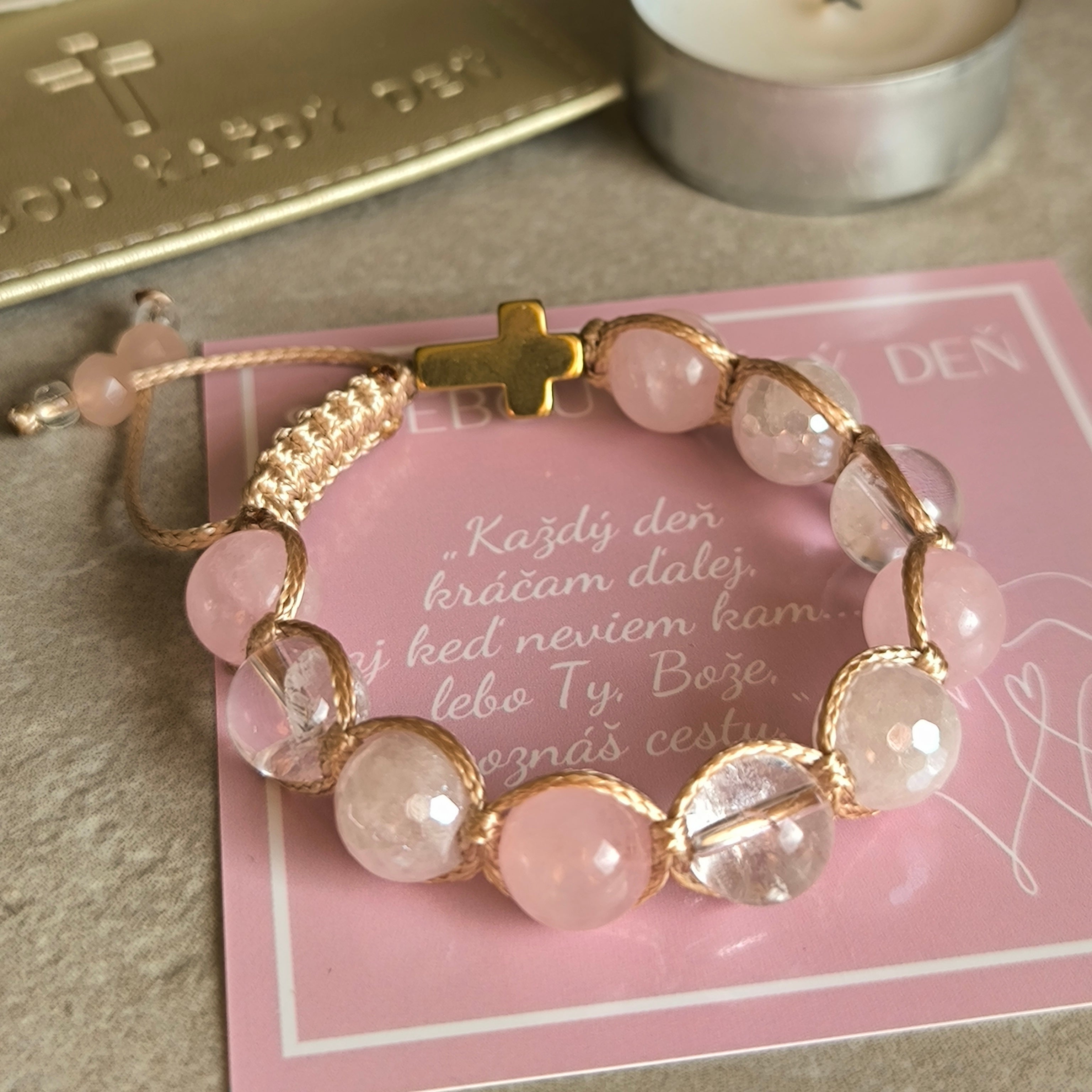 Ruženec na ruku pre dievča (Ruženín, Krištáľ, Hematit)