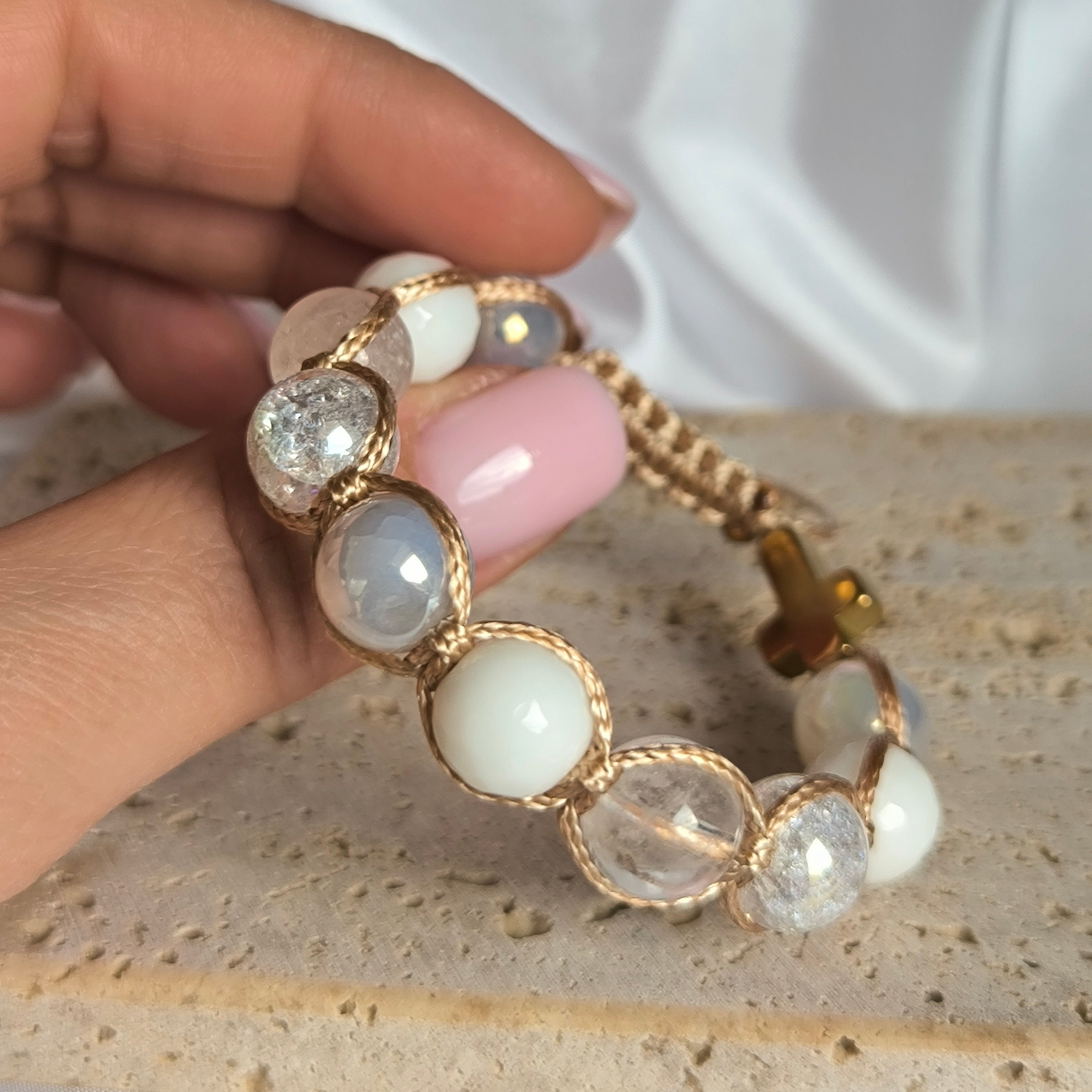 Ruženec na ruku pre dievča (Krištáľ, Achát, Jadeit, Hematit)