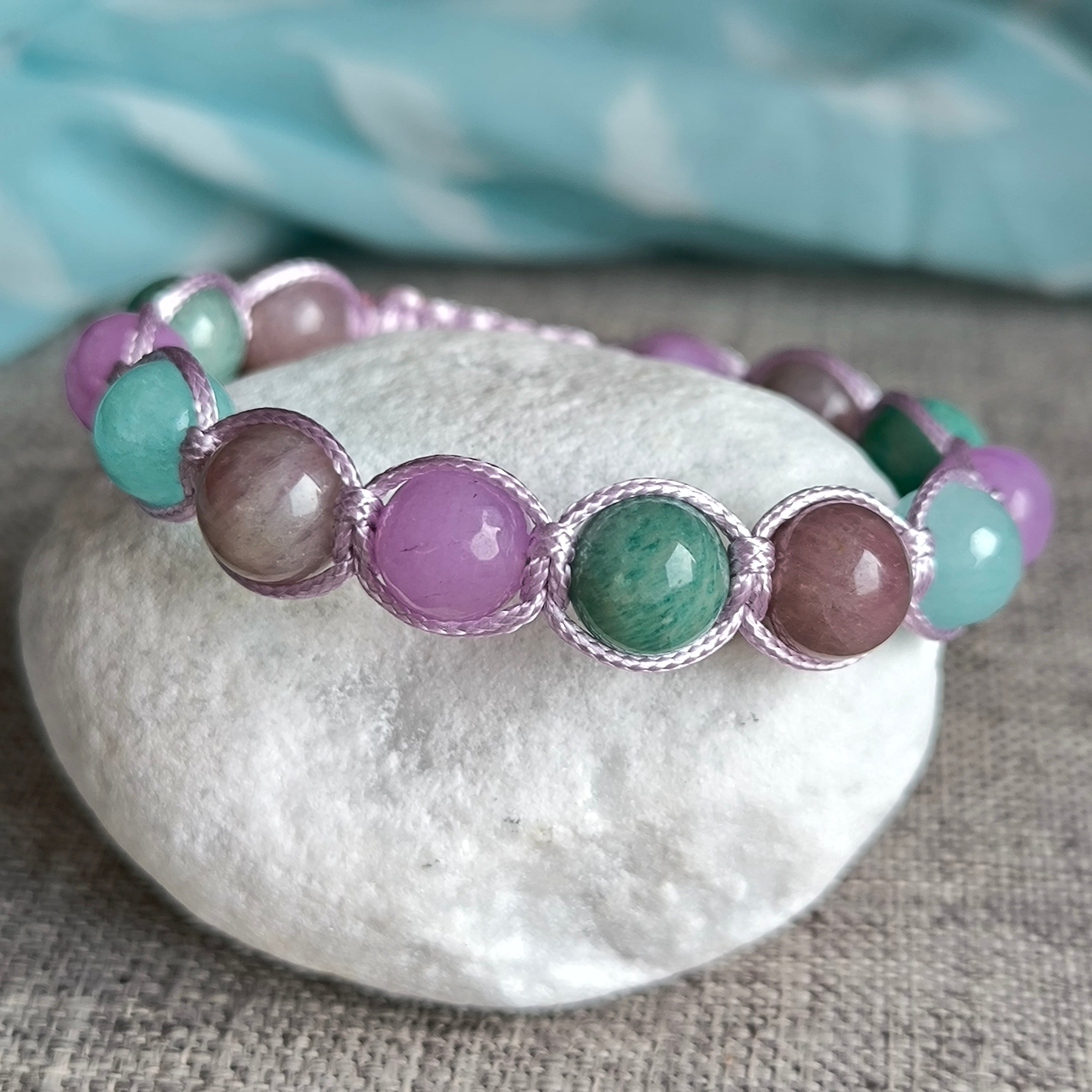Elowen - Náramok z minerálov (Amazonit , Ruženín, Jadeit) - Marole