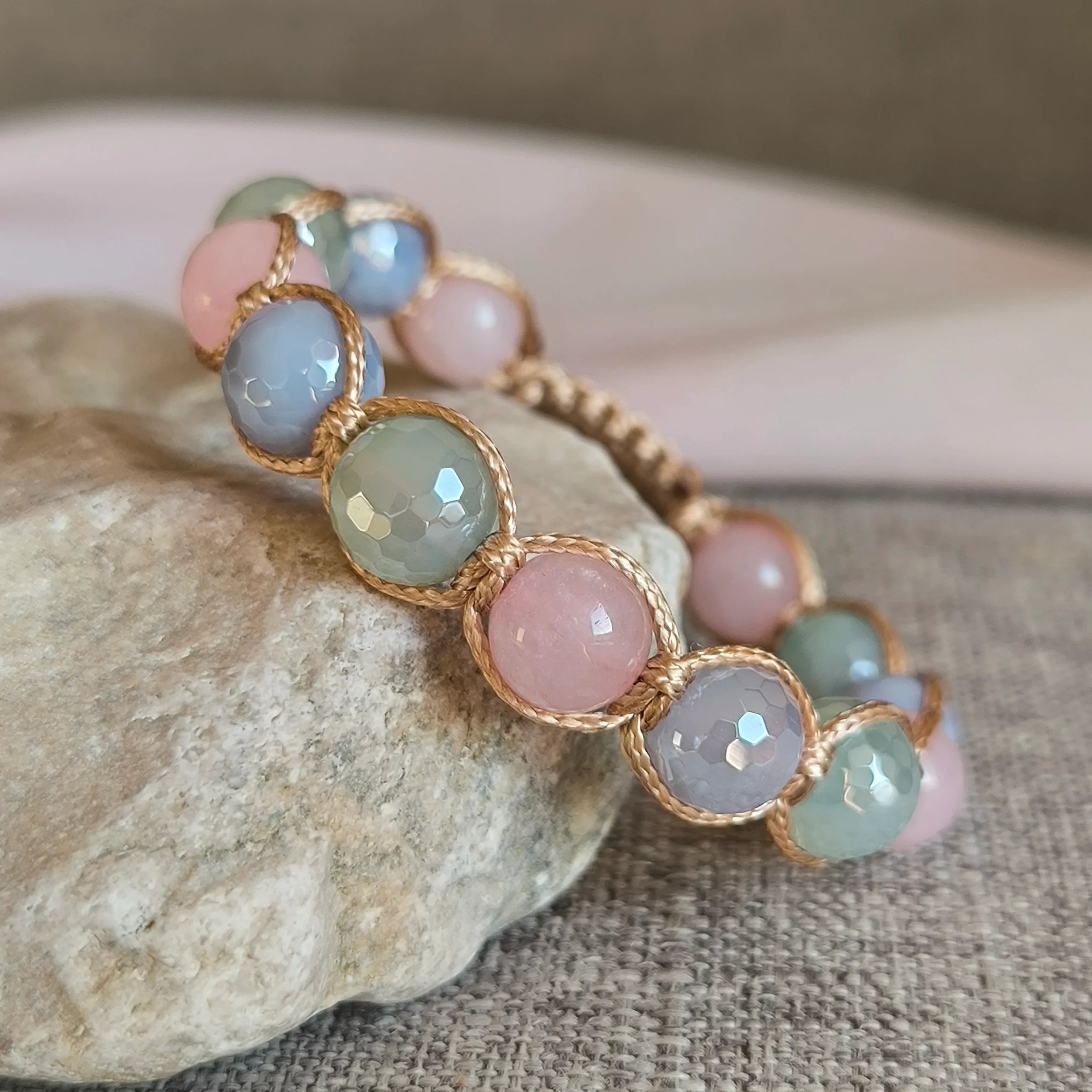 Grădina Zânelor - Brățară minerală (Agat, Cuarț roz) - Marole