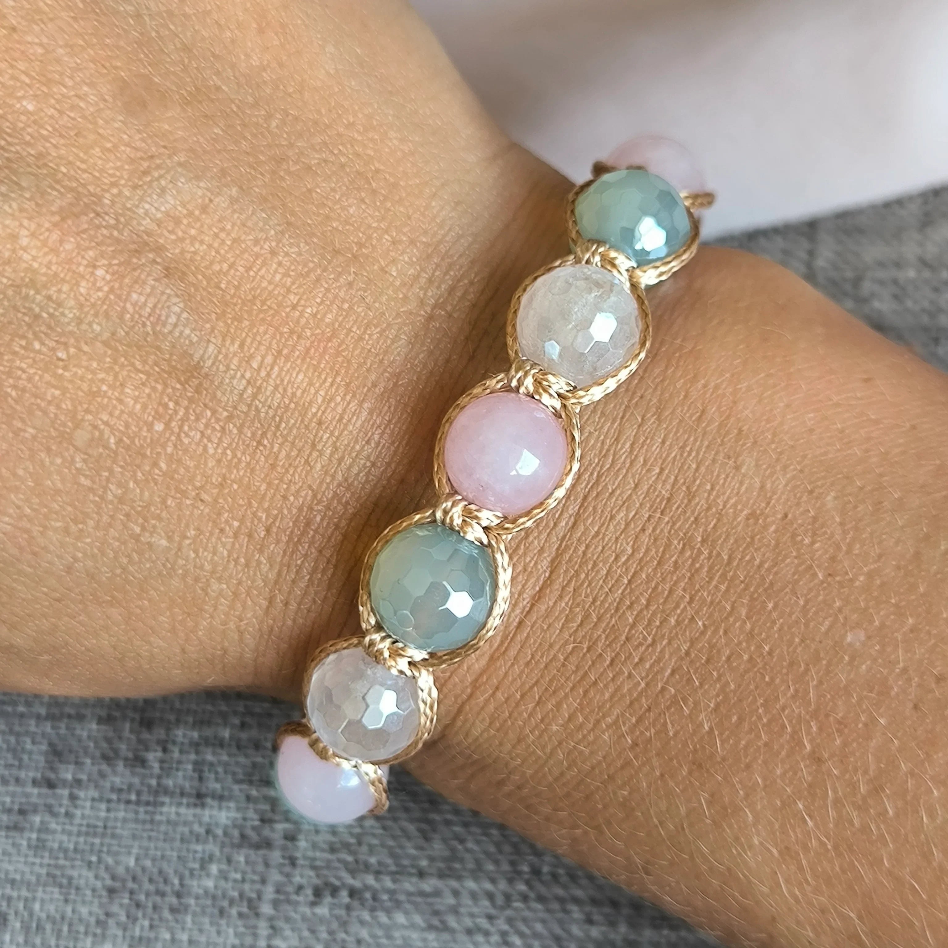 Floral - Mineral bracelet (Agate, Rose Quartz) - Marole