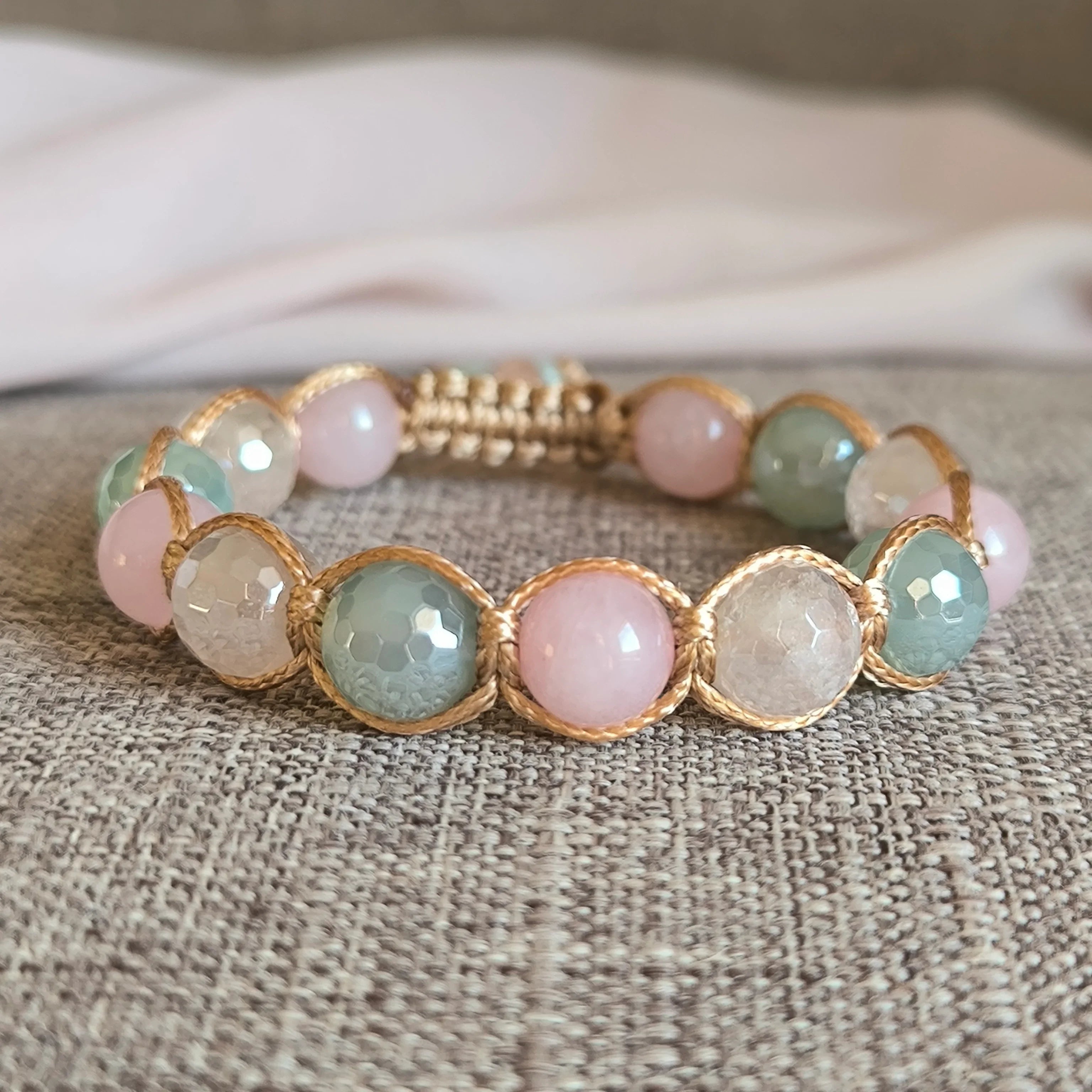 Floral - Mineral bracelet (Agate, Rose Quartz) - Marole