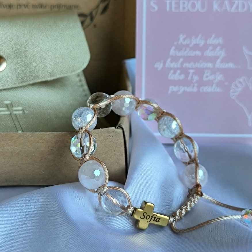 Różaniec dla dziewczynki (kwarc różowy, kryształ, hematyt)