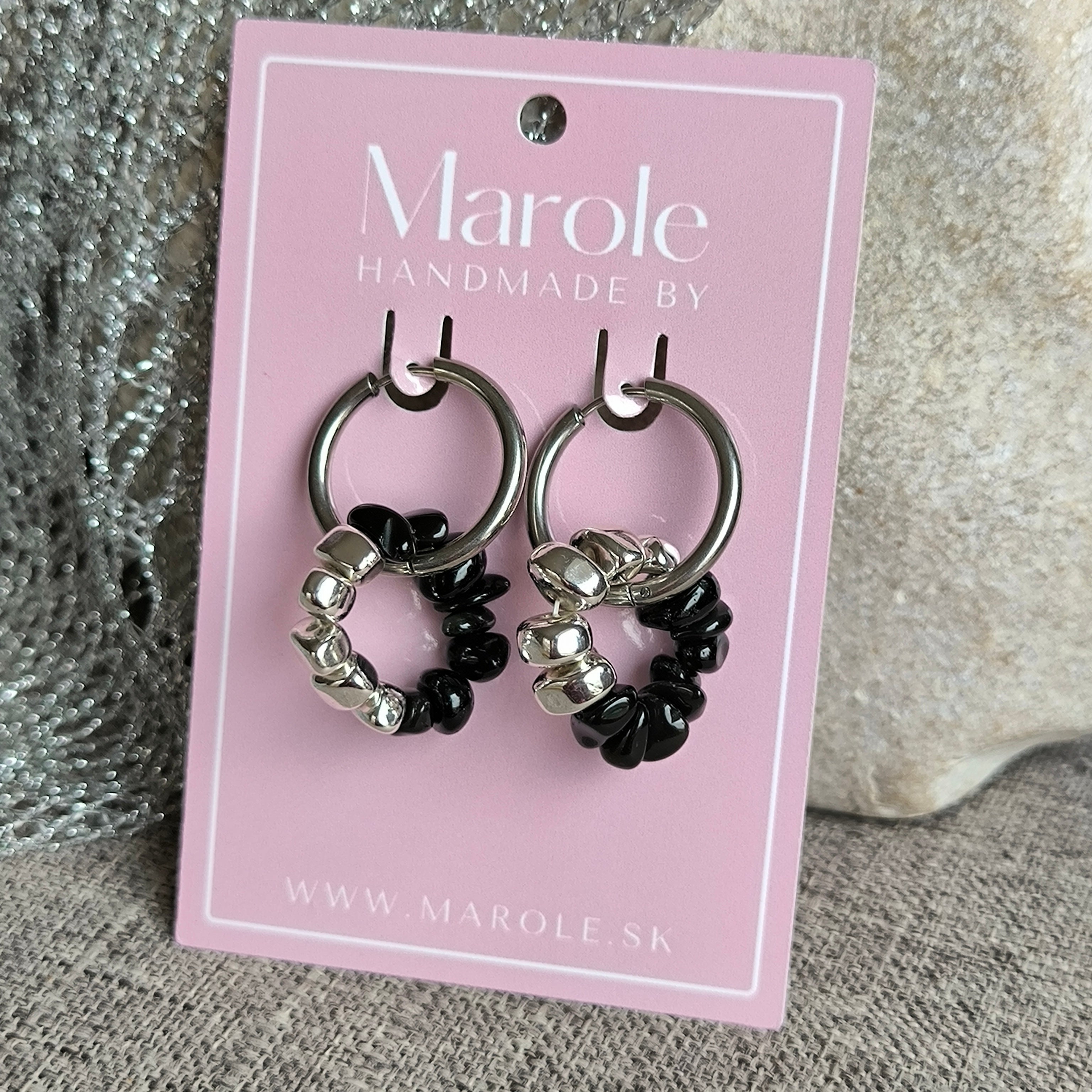 Mineralienohrringe (Obsidian, Hämatit) - Marole