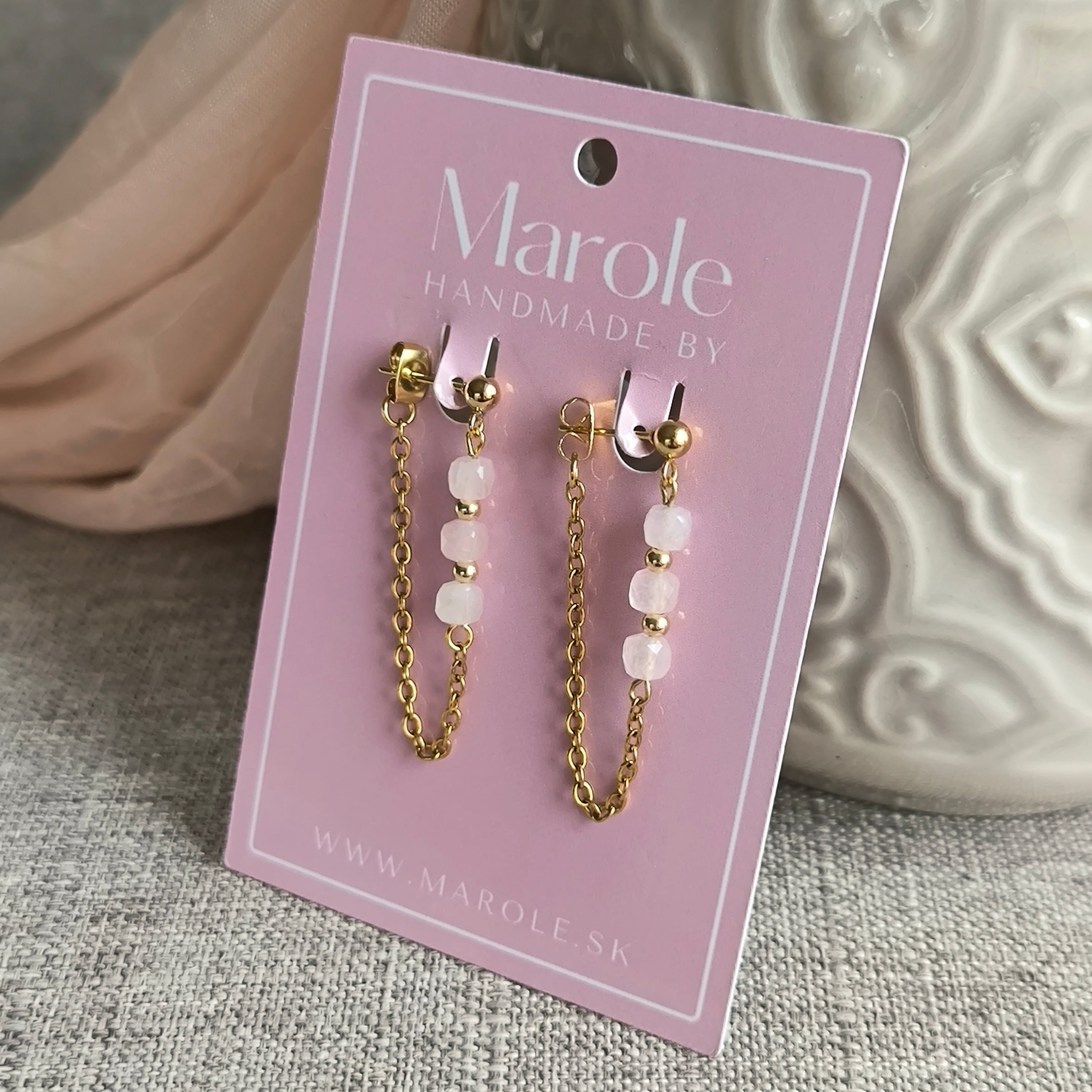 Mineralienohrringe (Rosenquarz) - Marole