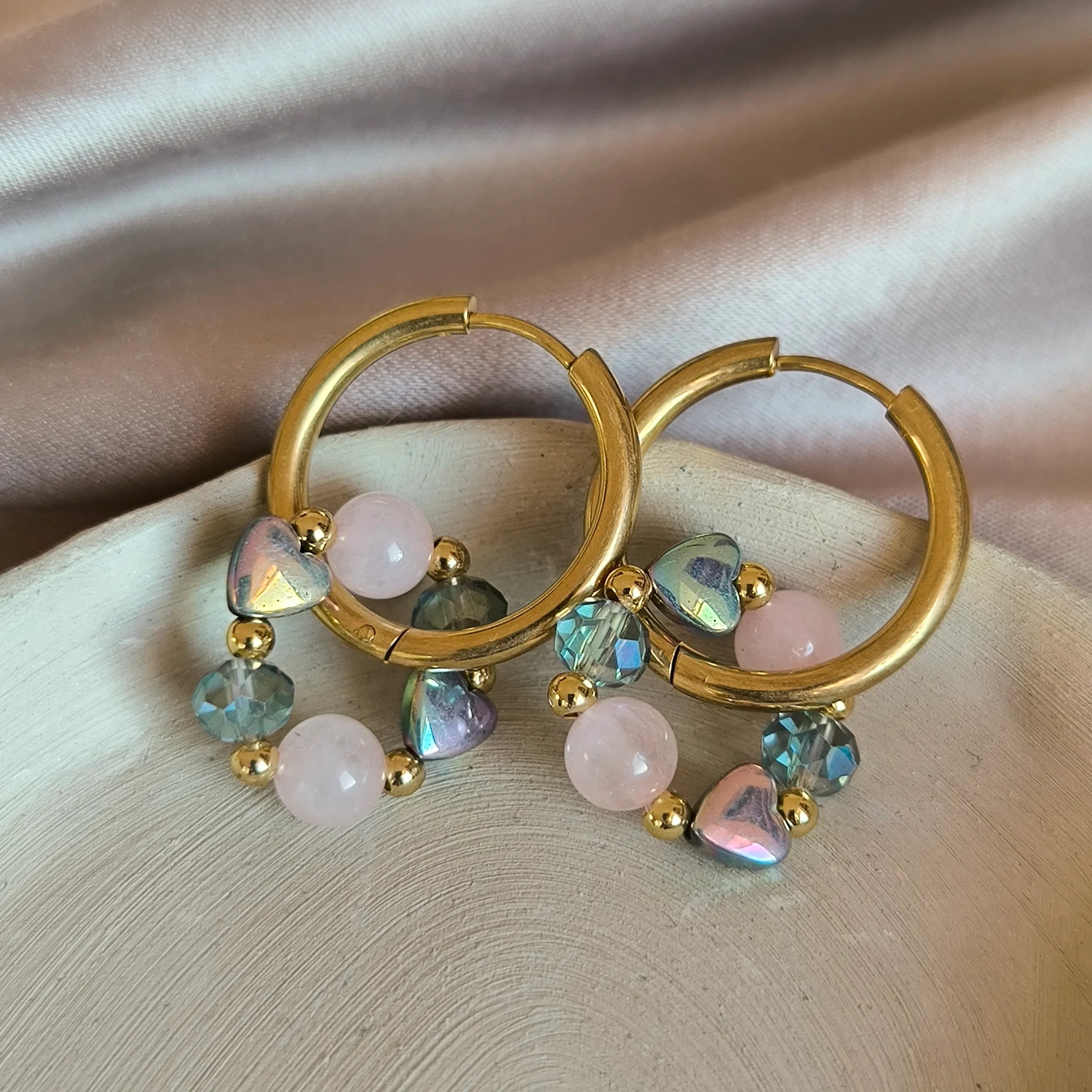 Kolczyki mineralne (kwarc różowy, hematyt) - Marole