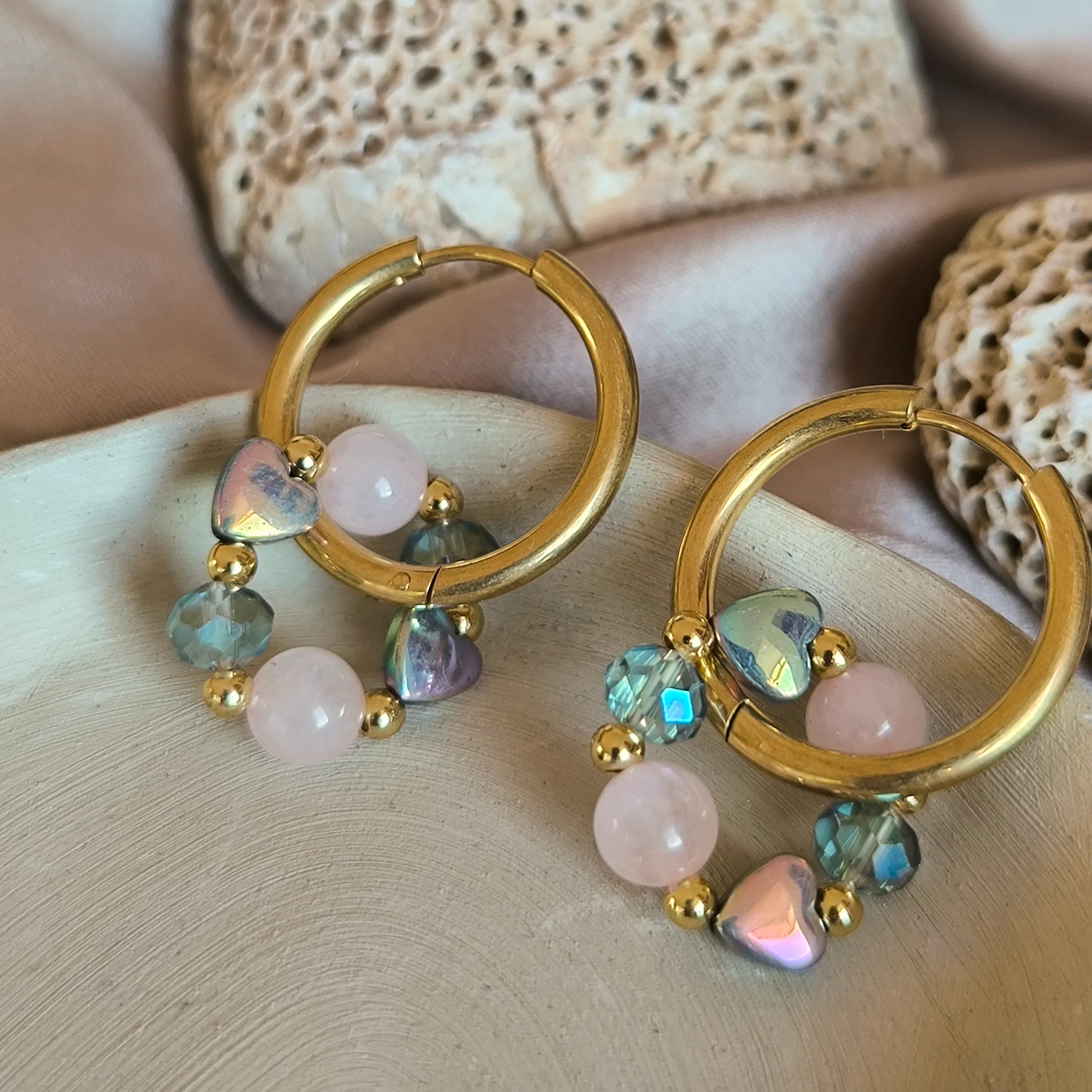 Cercei minerali (cuarț roz, hematit) - Marole