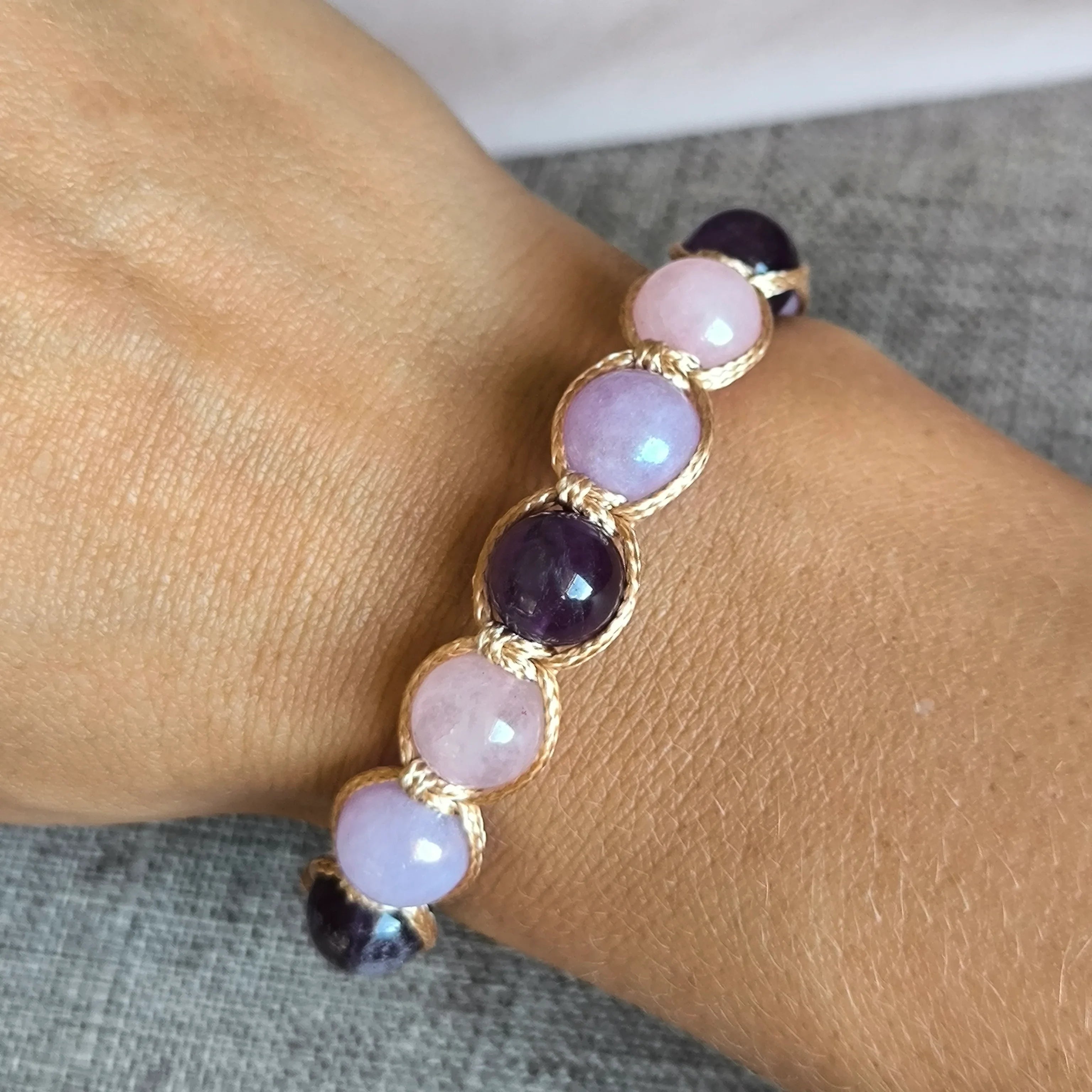 Vise Violete - Brățară Minerală (Ametist, Cuarț Roz, Angelit) - Marole