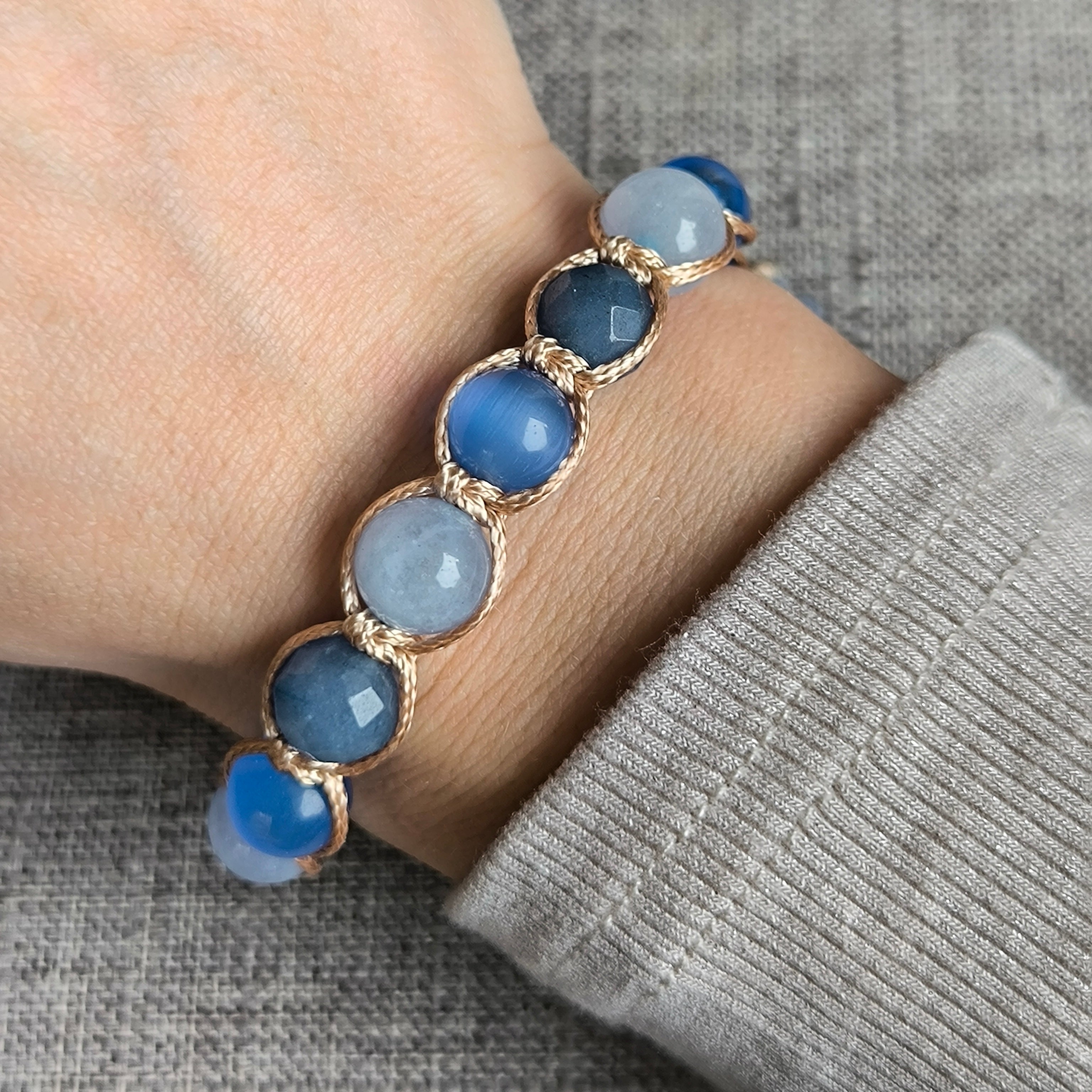 Wayne - Náramok z minerálov (Akvamarín, Jadeit, Mačacie oko) - Marole