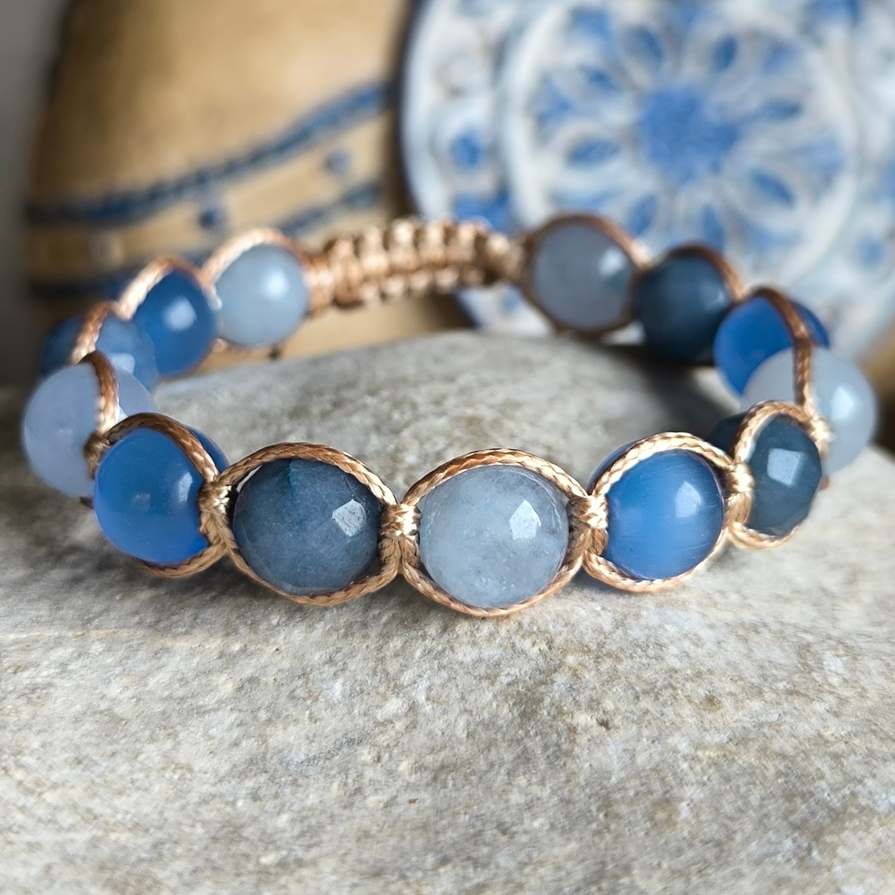 Wayne - Náramok z minerálov (Akvamarín, Jadeit, Mačacie oko) - Marole